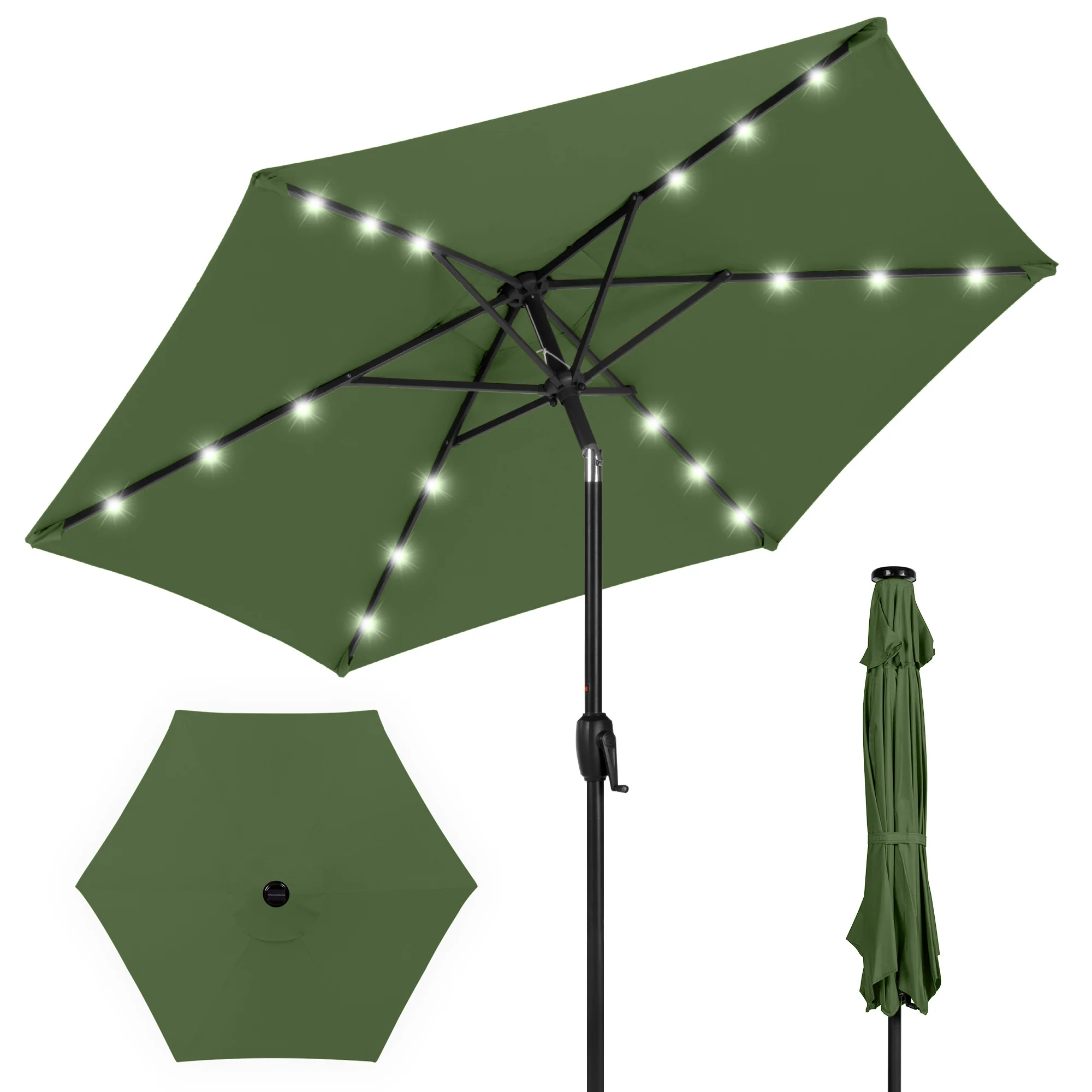 Outdoor Solar Patio Umbrella w/ Push Button Tilt, Crank Lift - 7.5ft - Image 141