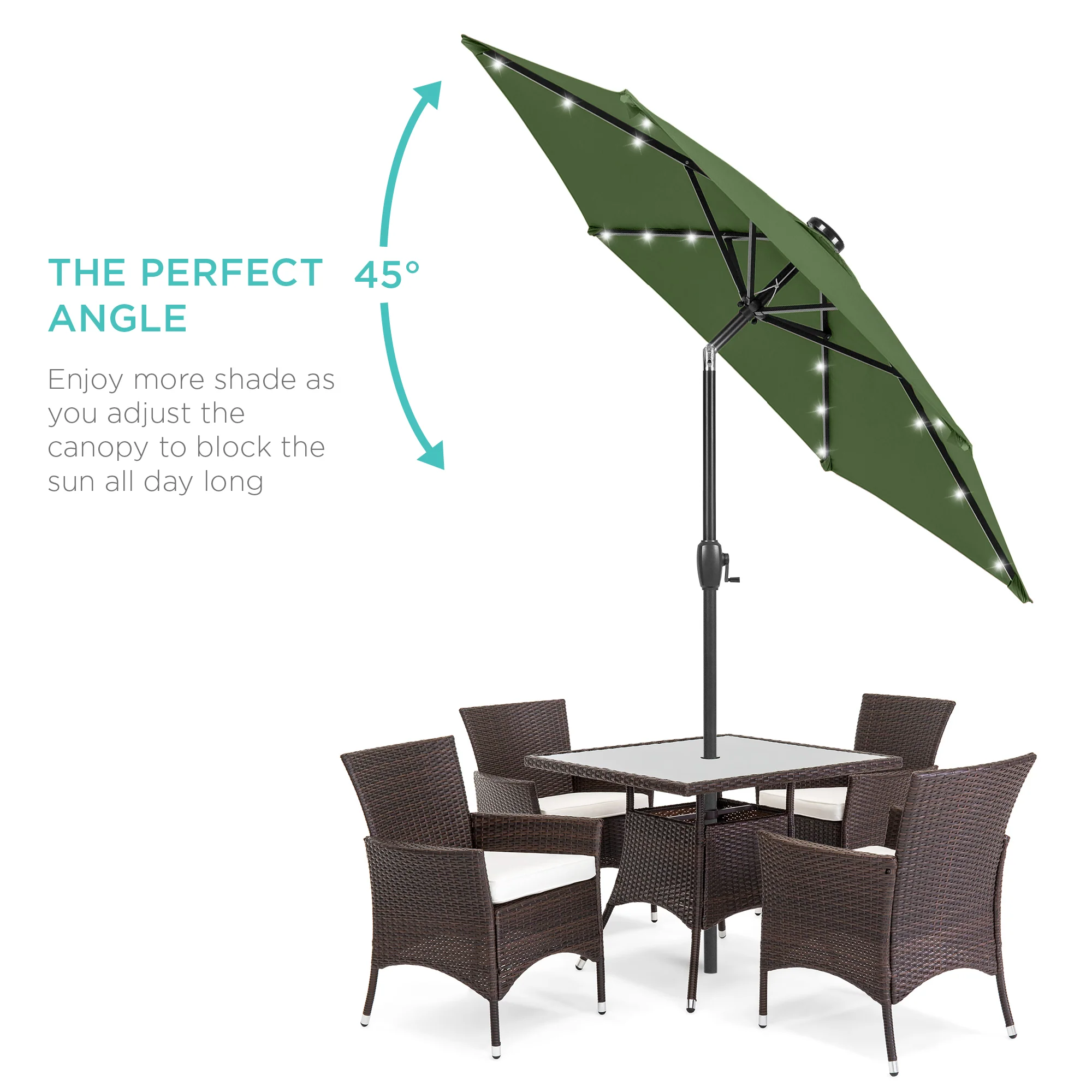 Outdoor Solar Patio Umbrella w/ Push Button Tilt, Crank Lift - 7.5ft - Image 142