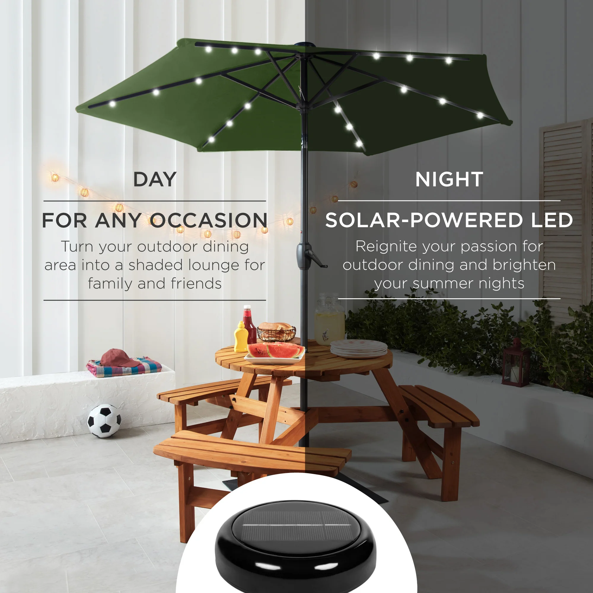 Outdoor Solar Patio Umbrella w/ Push Button Tilt, Crank Lift - 7.5ft - Image 143