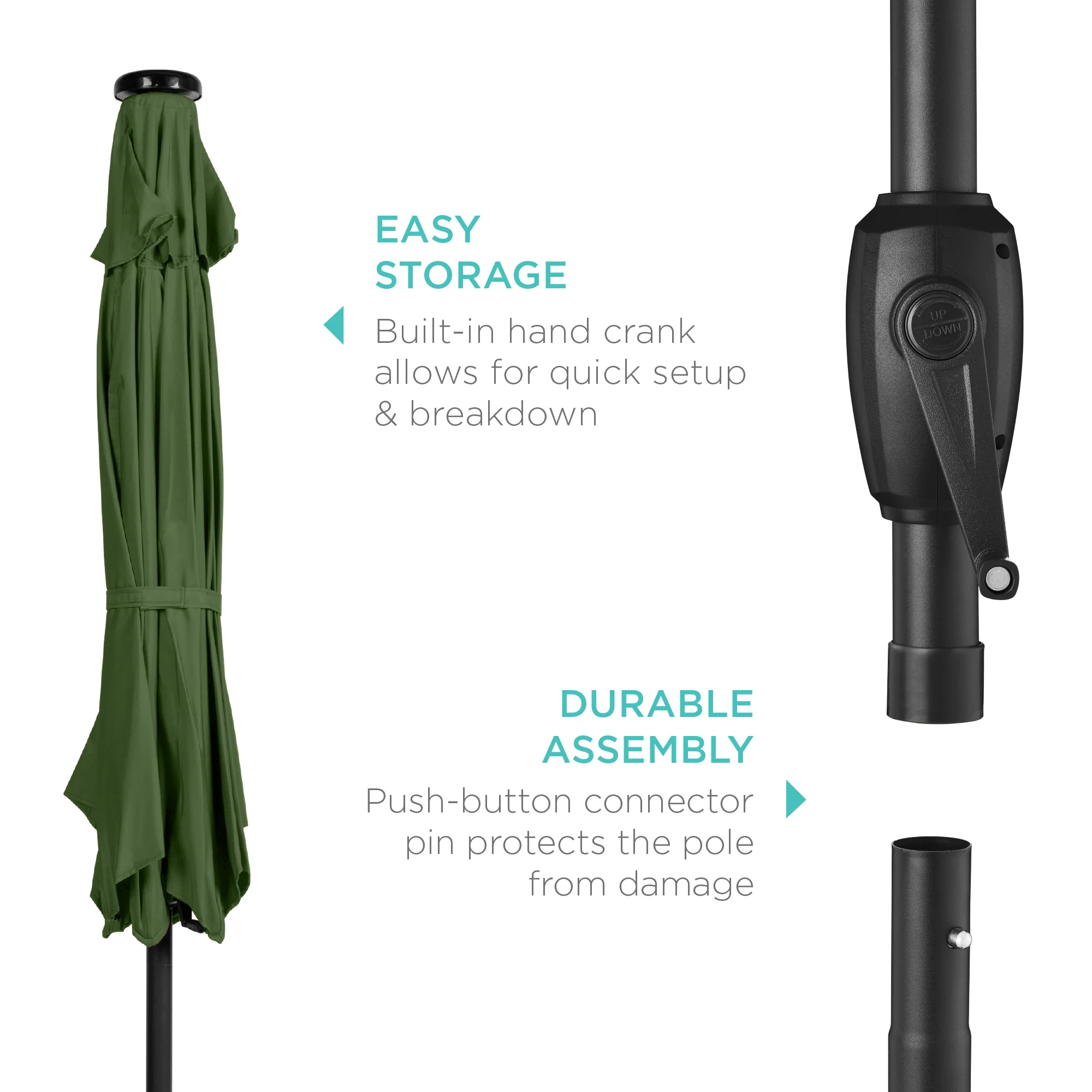 Outdoor Solar Patio Umbrella w/ Push Button Tilt, Crank Lift - 7.5ft - Image 146