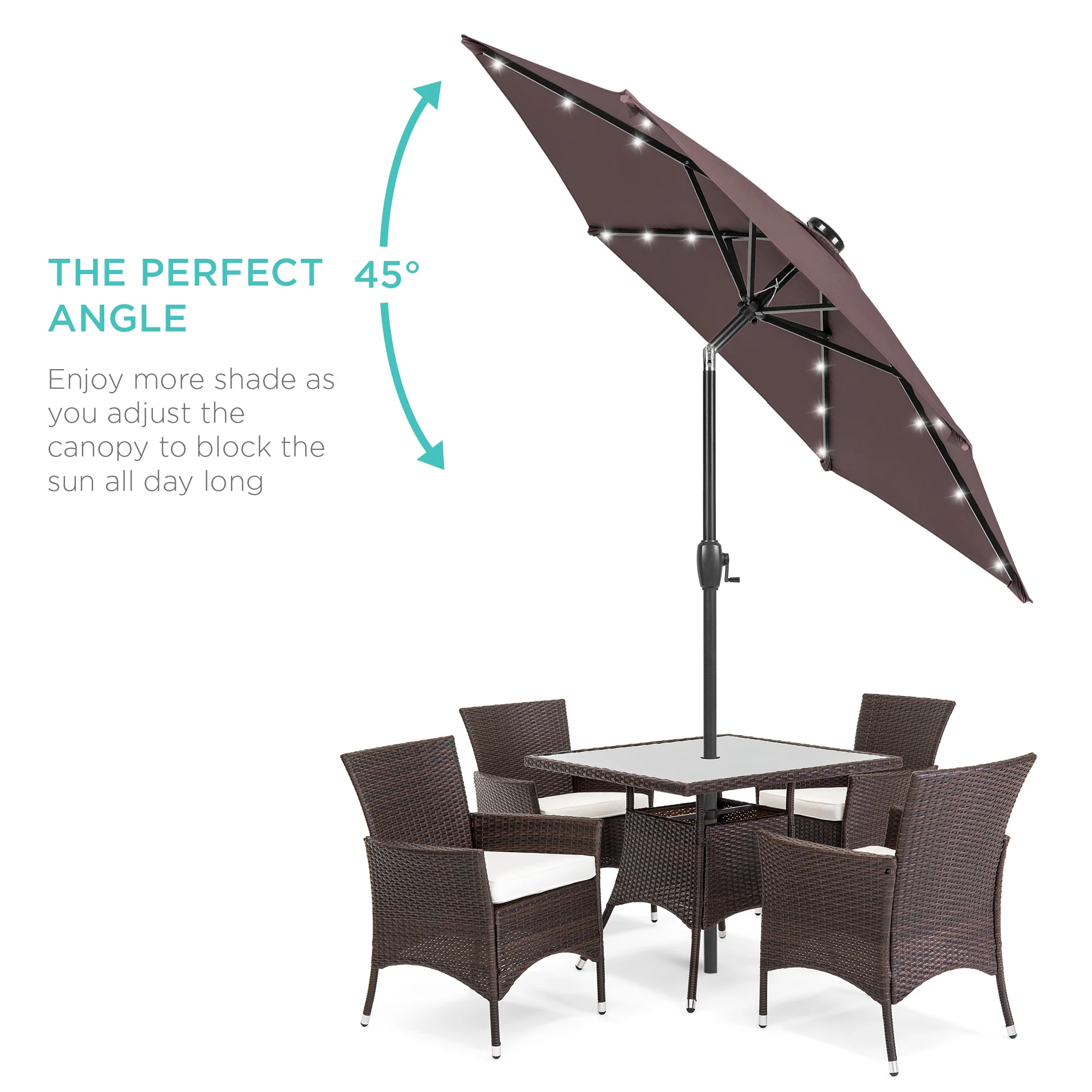 Outdoor Solar Patio Umbrella w/ Push Button Tilt, Crank Lift - 7.5ft - Image 149