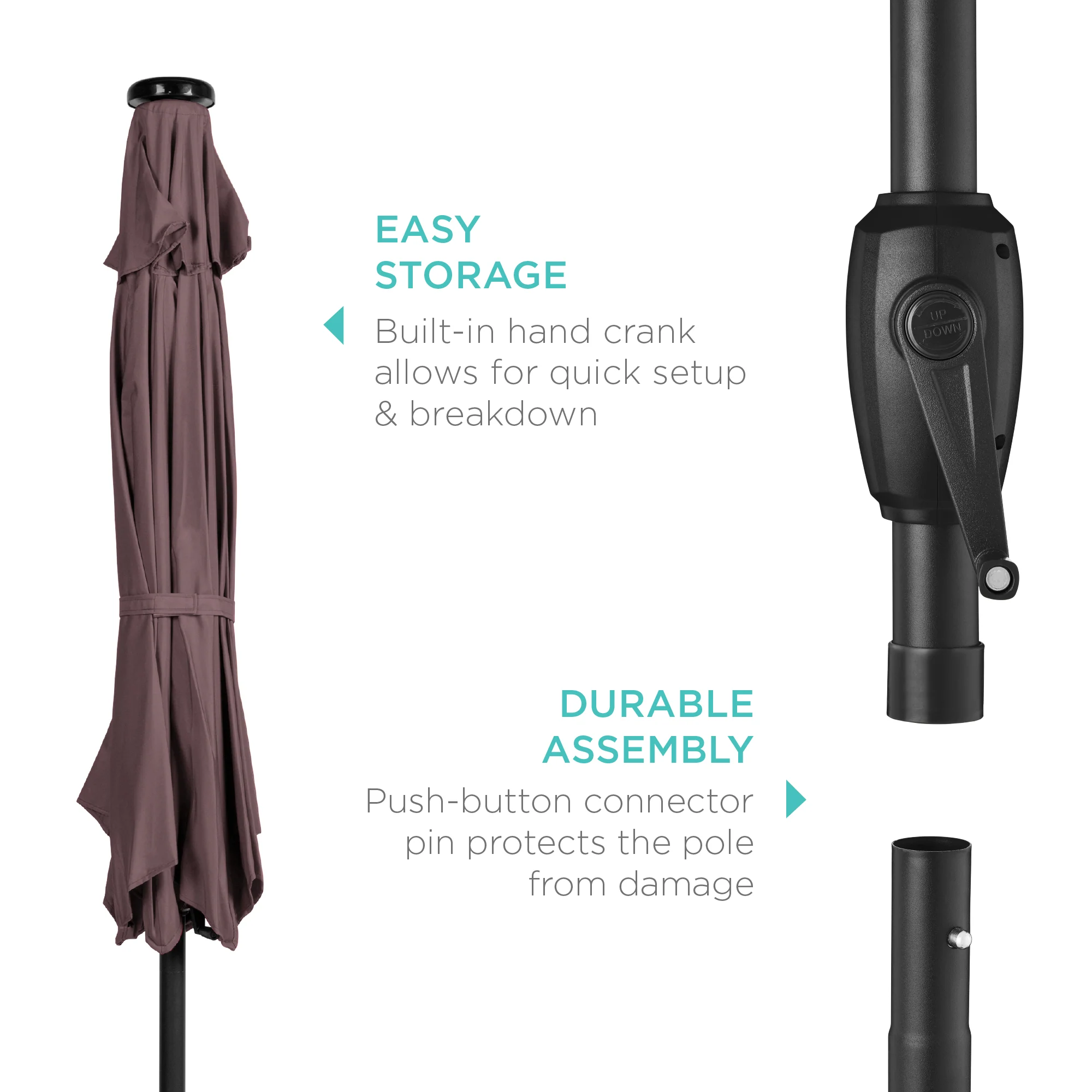 Outdoor Solar Patio Umbrella w/ Push Button Tilt, Crank Lift - 7.5ft - Image 153