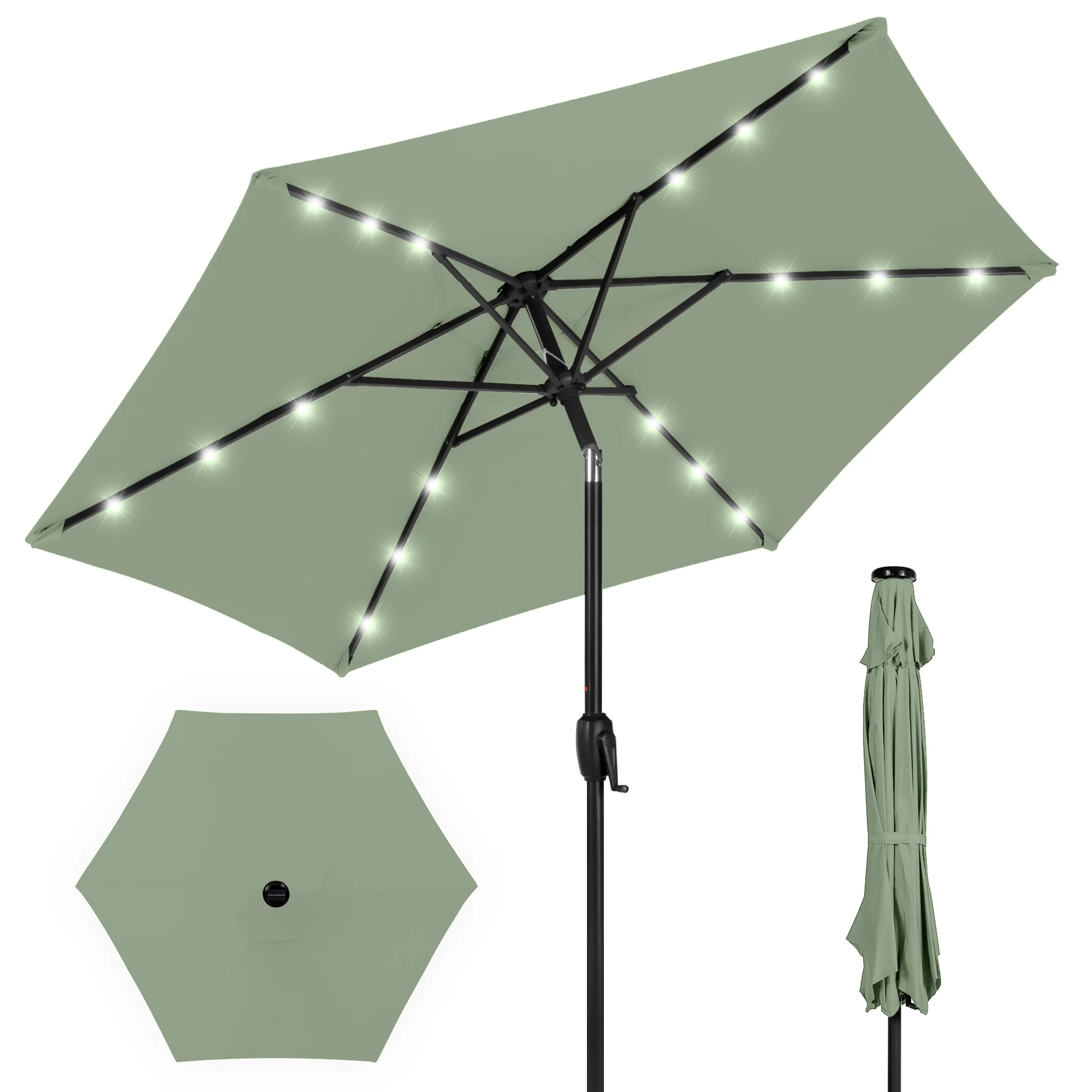 Outdoor Solar Patio Umbrella w/ Push Button Tilt, Crank Lift - 7.5ft - Image 155