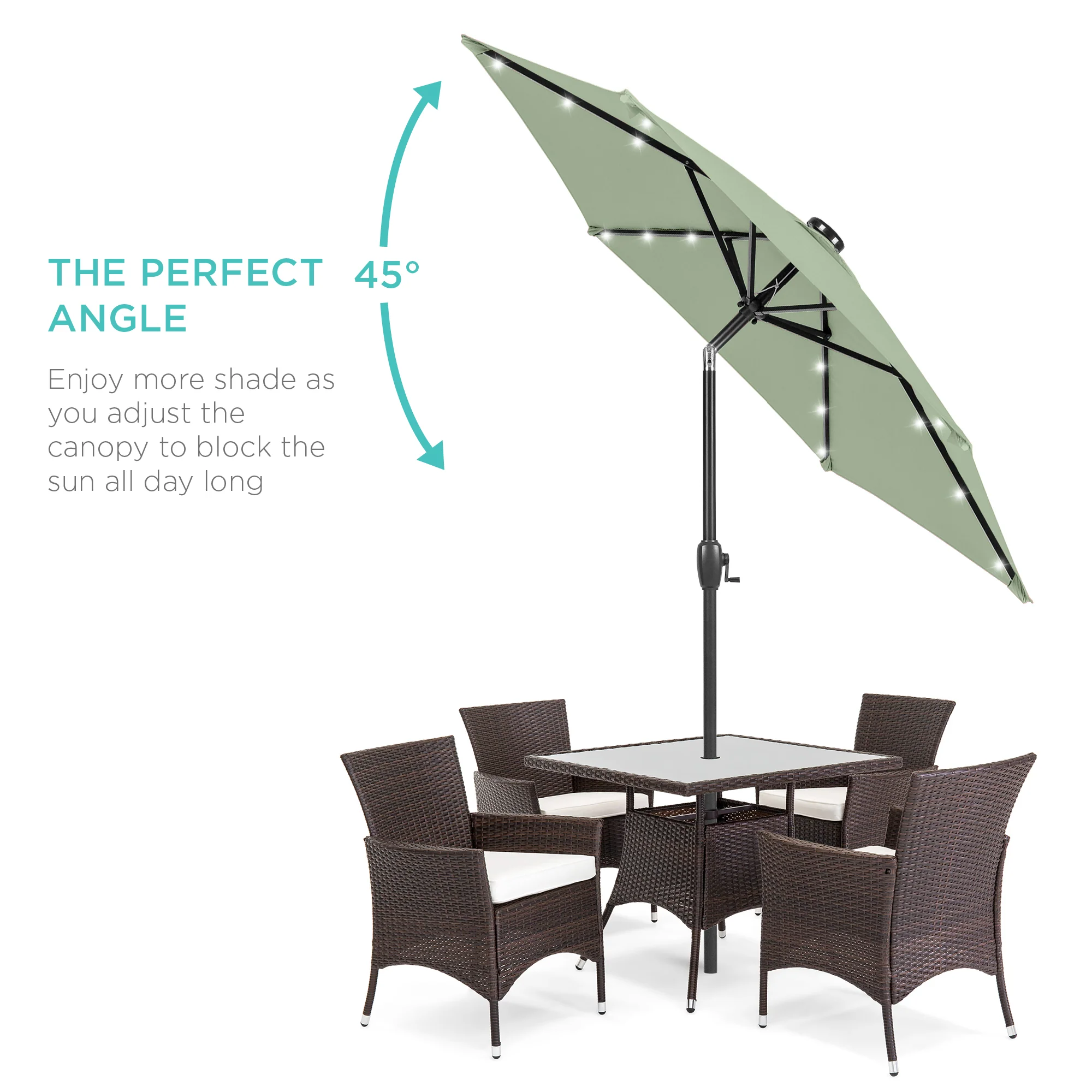 Outdoor Solar Patio Umbrella w/ Push Button Tilt, Crank Lift - 7.5ft - Image 156