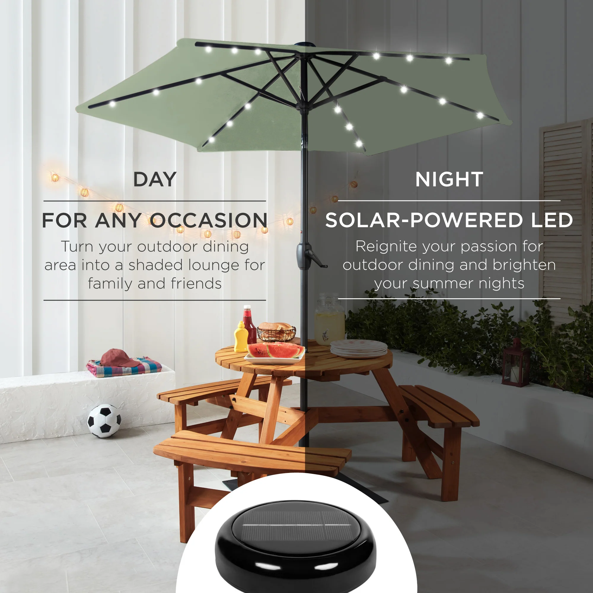 Outdoor Solar Patio Umbrella w/ Push Button Tilt, Crank Lift - 7.5ft - Image 157