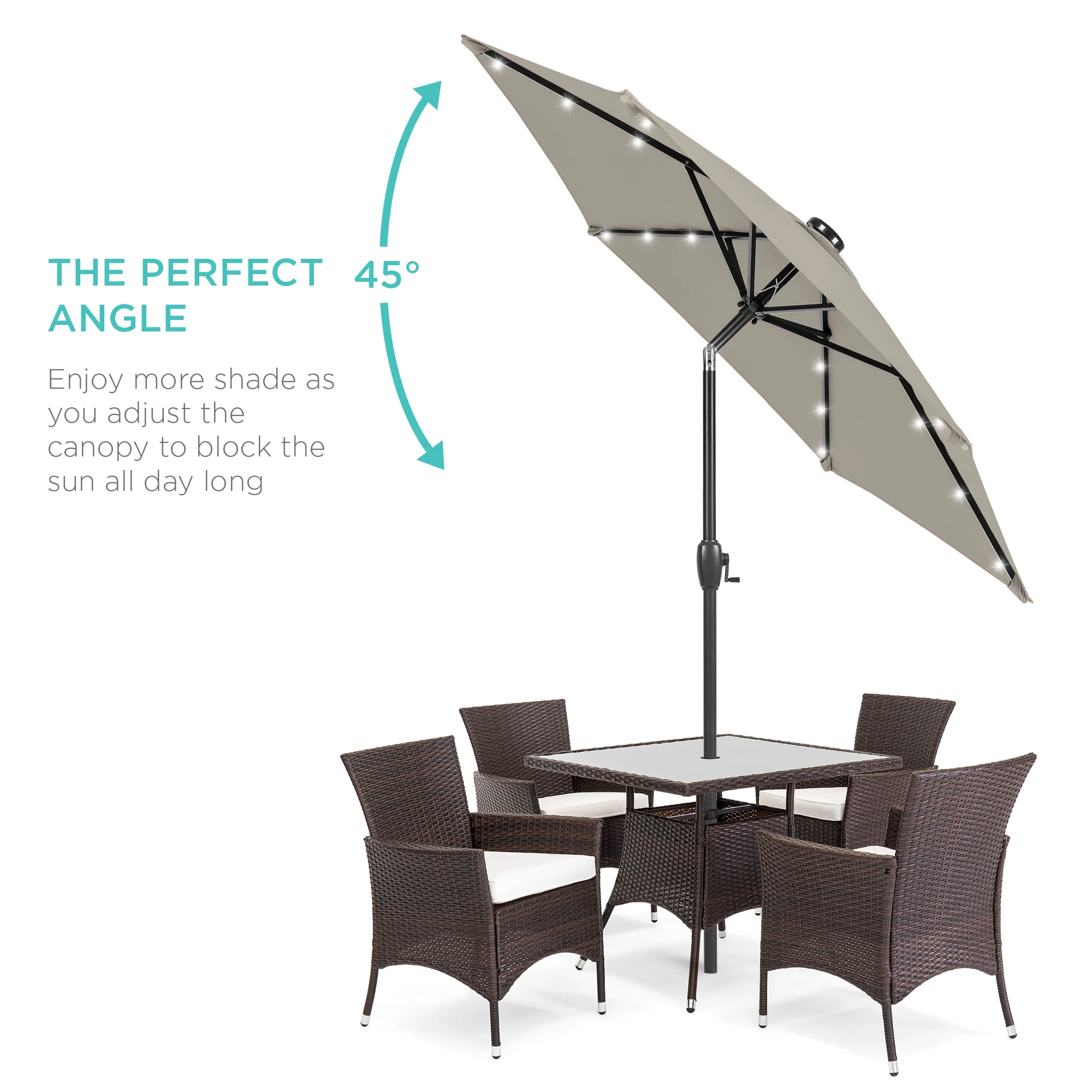 Outdoor Solar Patio Umbrella w/ Push Button Tilt, Crank Lift - 7.5ft - Image 16