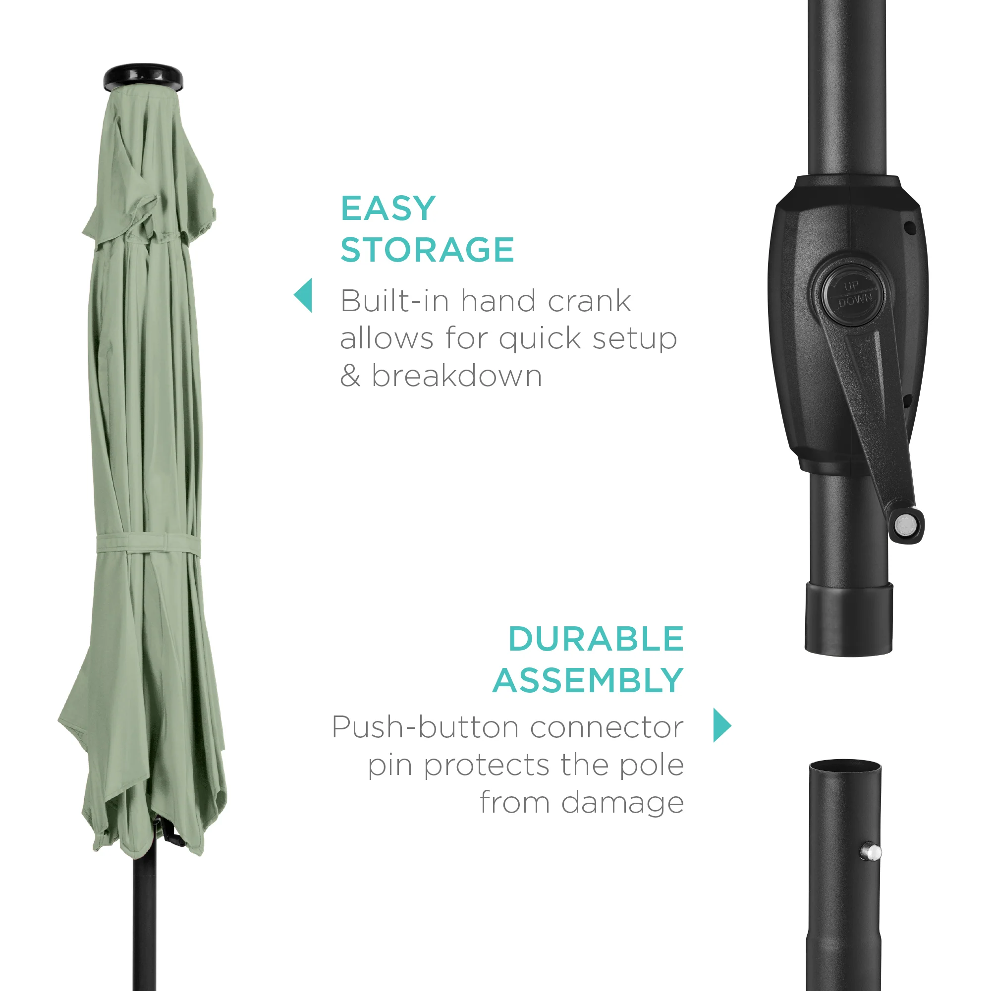 Outdoor Solar Patio Umbrella w/ Push Button Tilt, Crank Lift - 7.5ft - Image 160