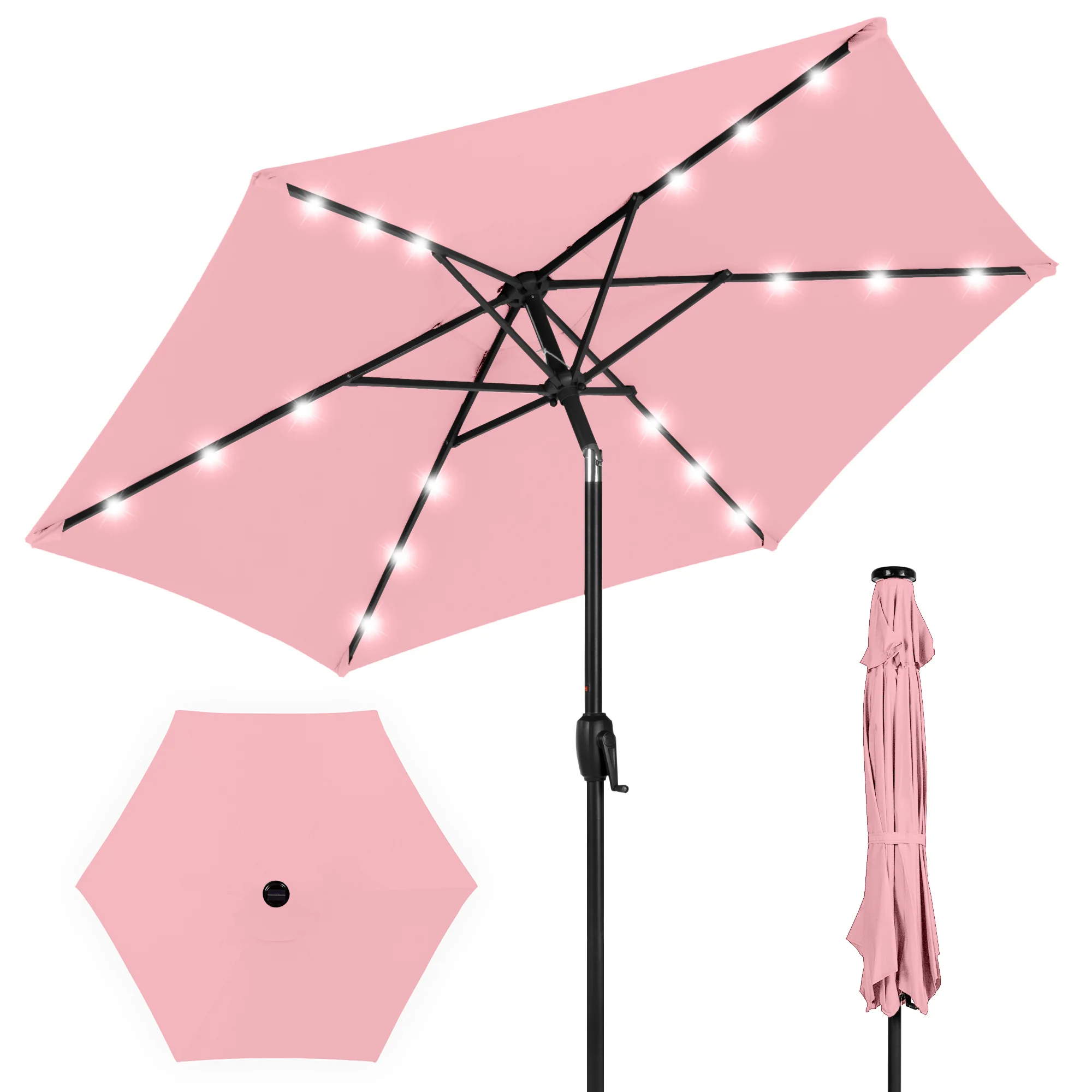 Outdoor Solar Patio Umbrella w/ Push Button Tilt, Crank Lift - 7.5ft - Image 162