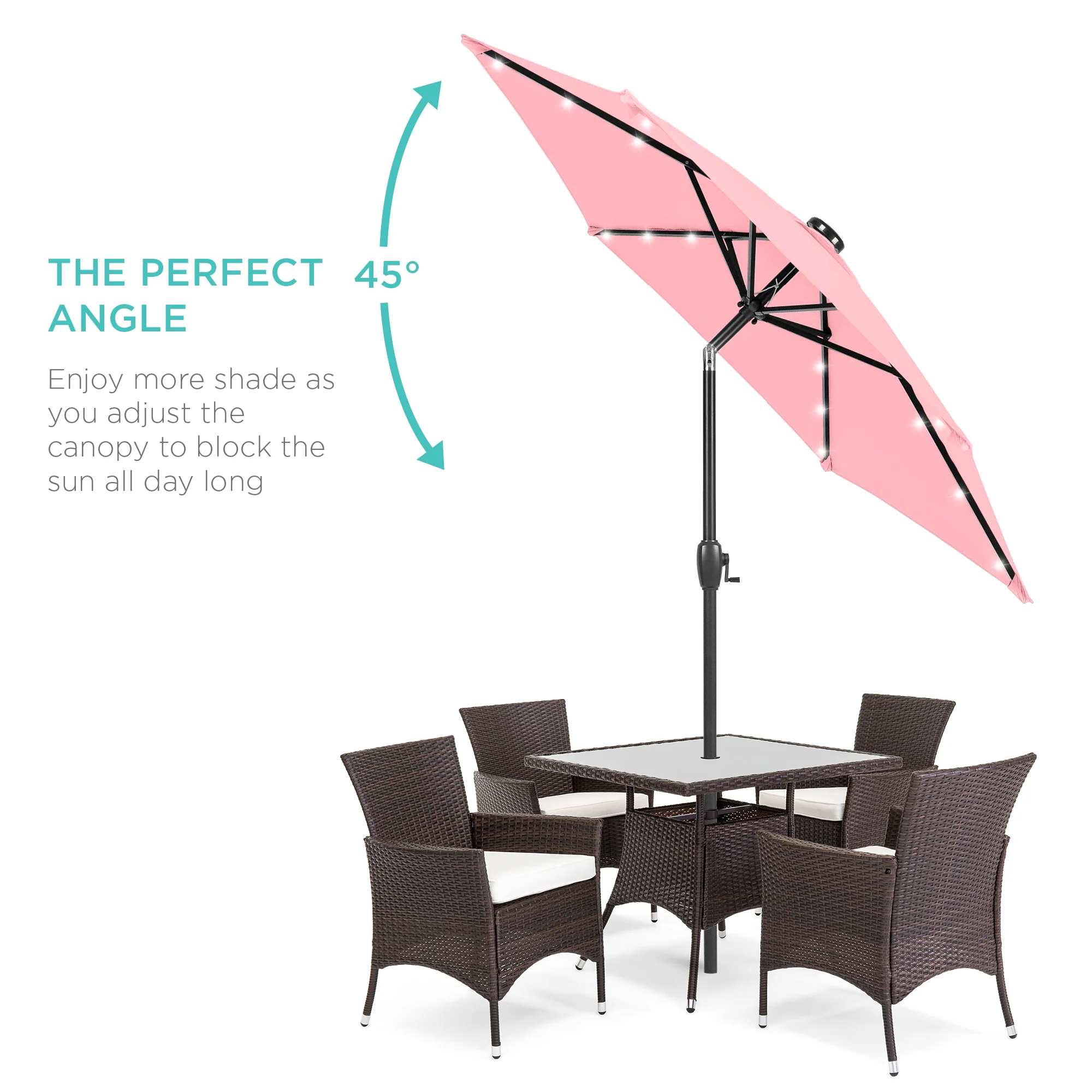 Outdoor Solar Patio Umbrella w/ Push Button Tilt, Crank Lift - 7.5ft - Image 163
