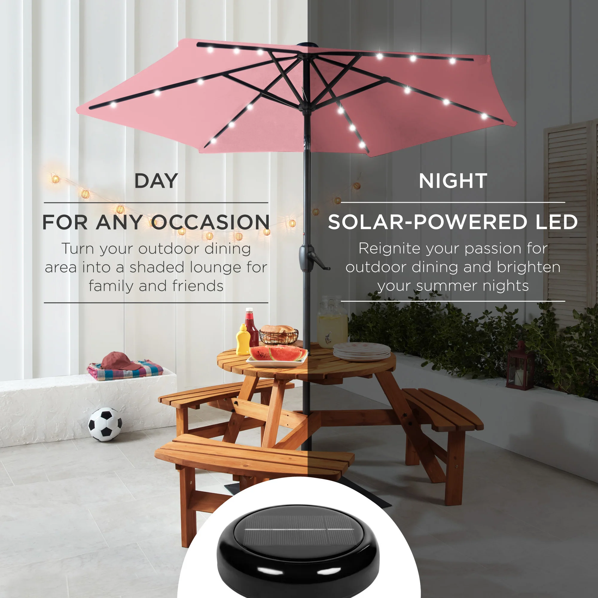 Outdoor Solar Patio Umbrella w/ Push Button Tilt, Crank Lift - 7.5ft - Image 164