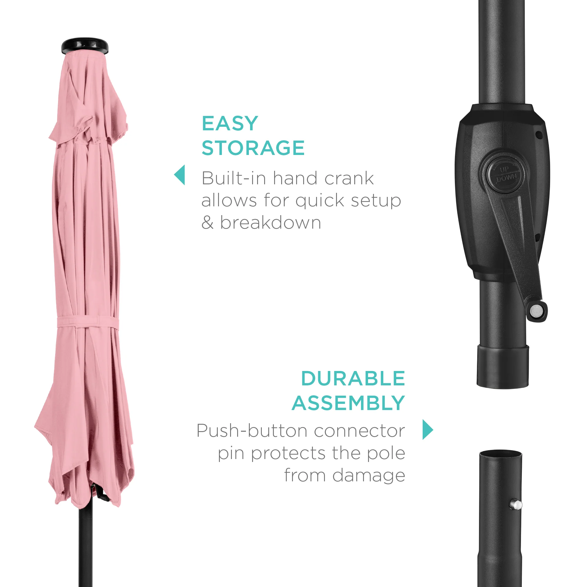 Outdoor Solar Patio Umbrella w/ Push Button Tilt, Crank Lift - 7.5ft - Image 167
