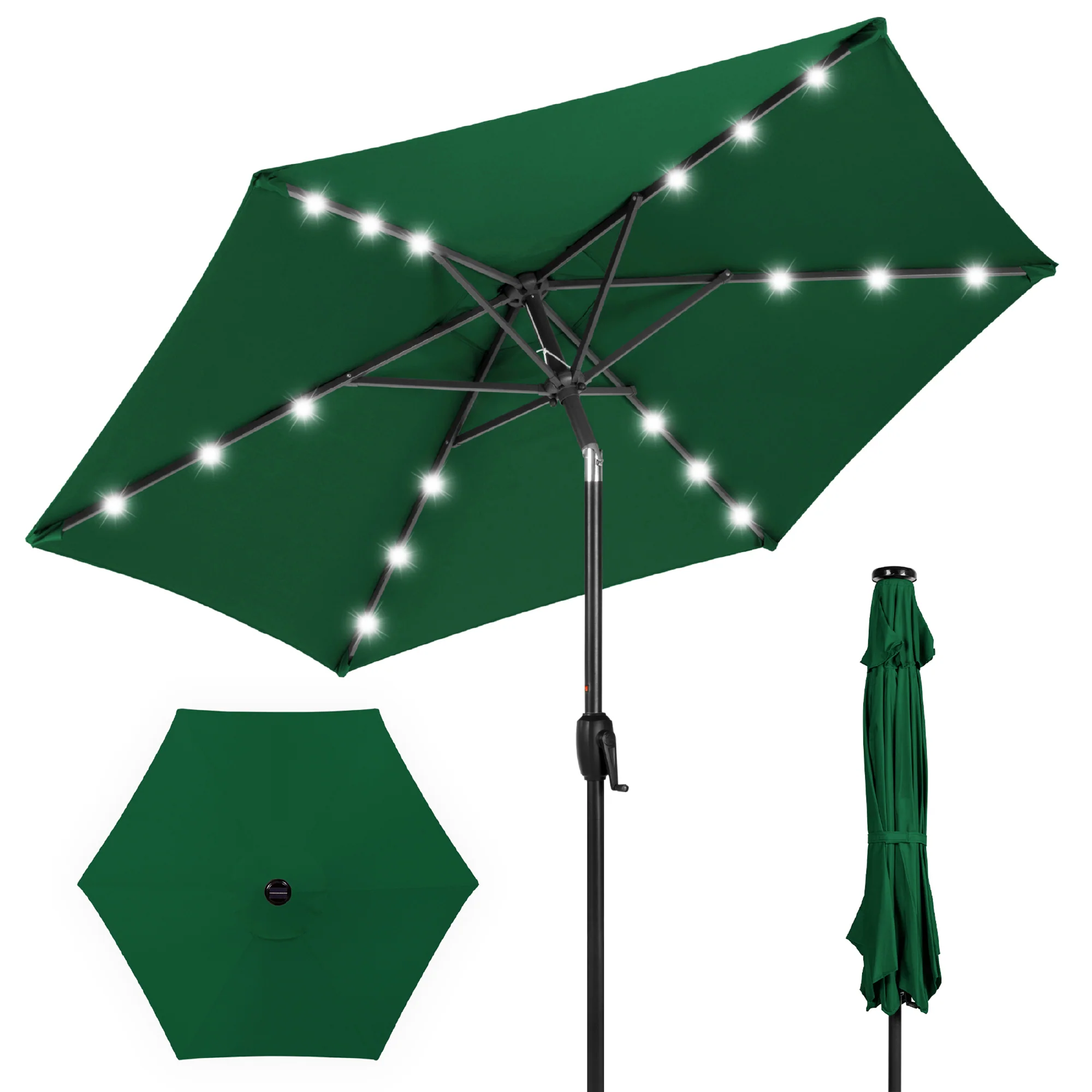 Outdoor Solar Patio Umbrella w/ Push Button Tilt, Crank Lift - 7.5ft - Image 169