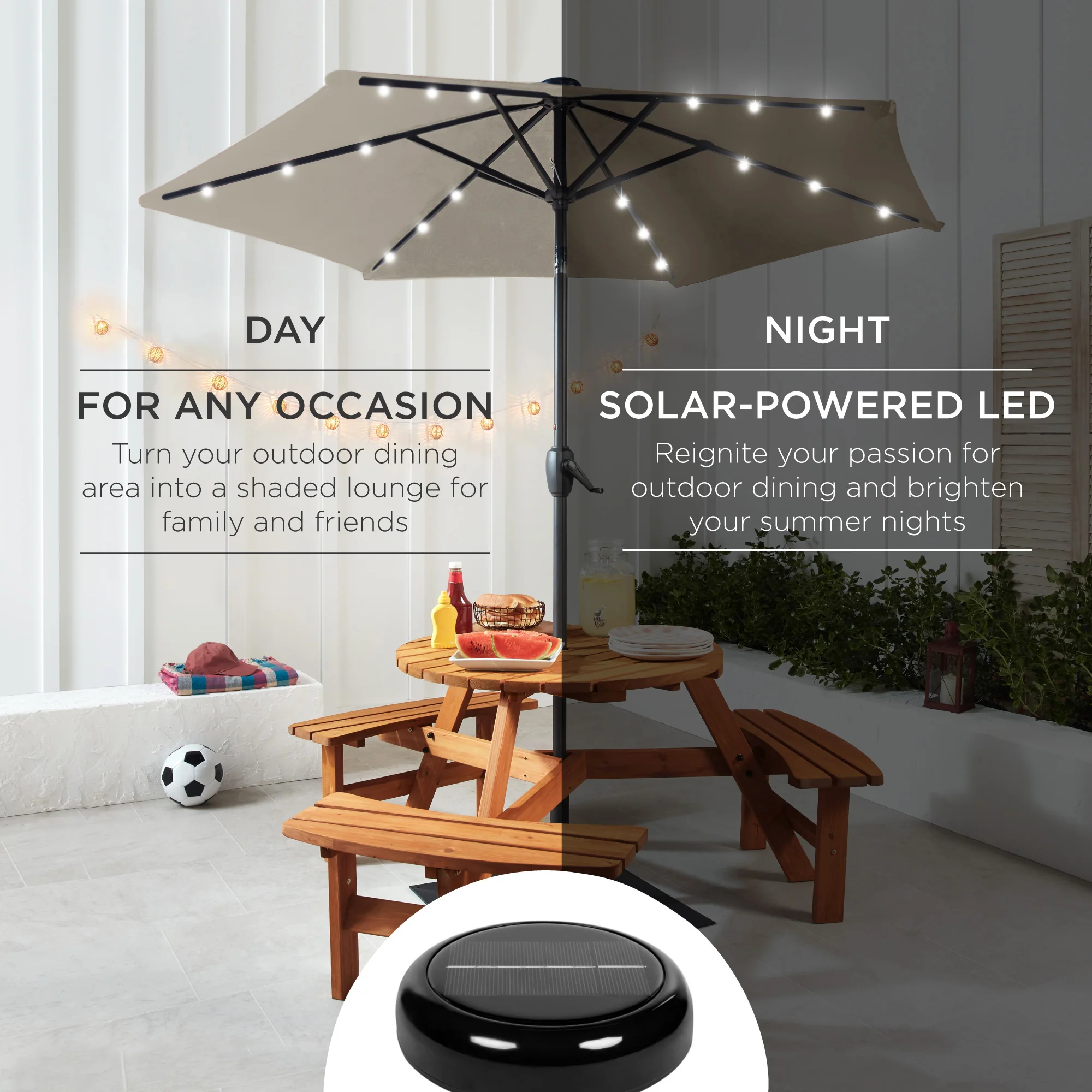 Outdoor Solar Patio Umbrella w/ Push Button Tilt, Crank Lift - 7.5ft - Image 17