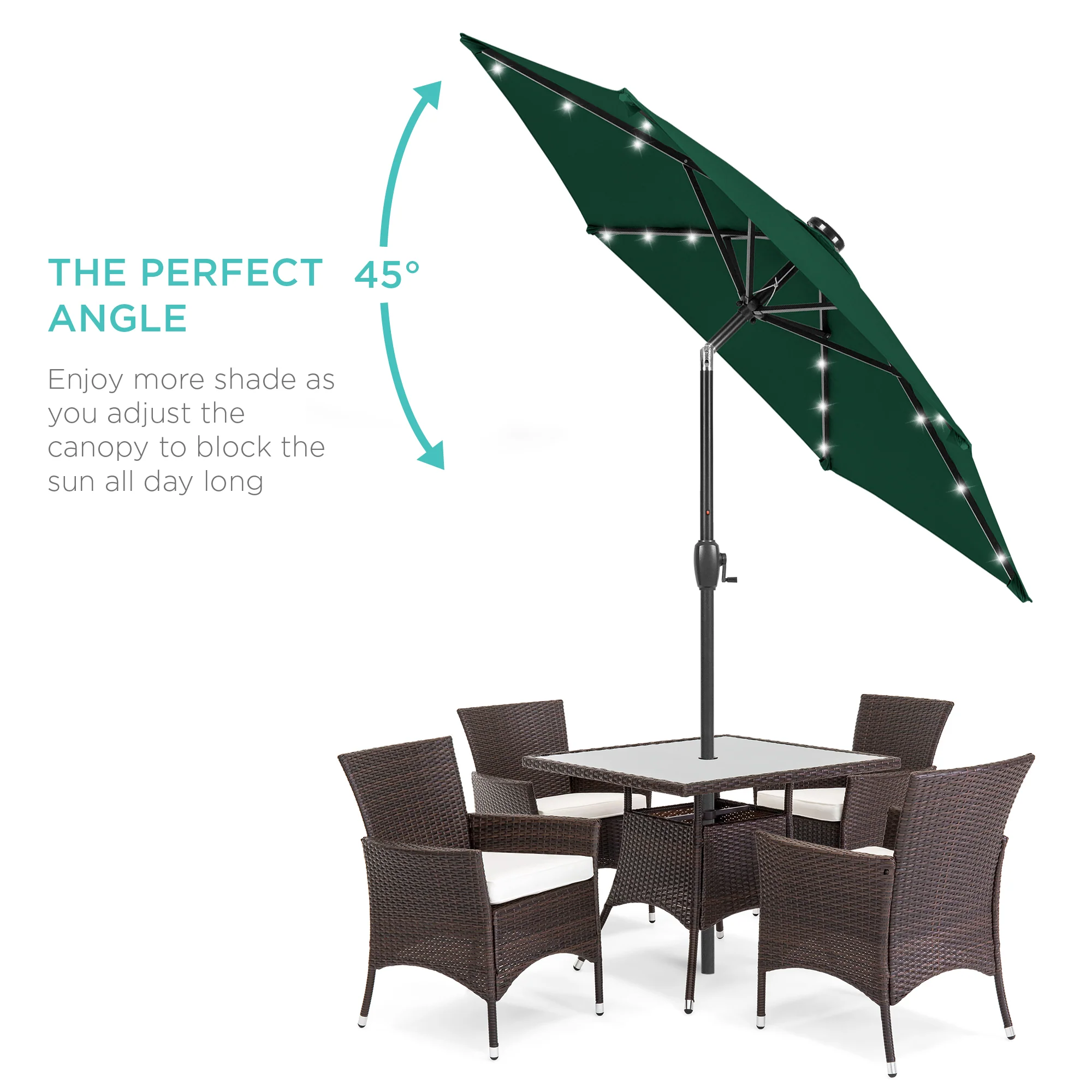 Outdoor Solar Patio Umbrella w/ Push Button Tilt, Crank Lift - 7.5ft - Image 170