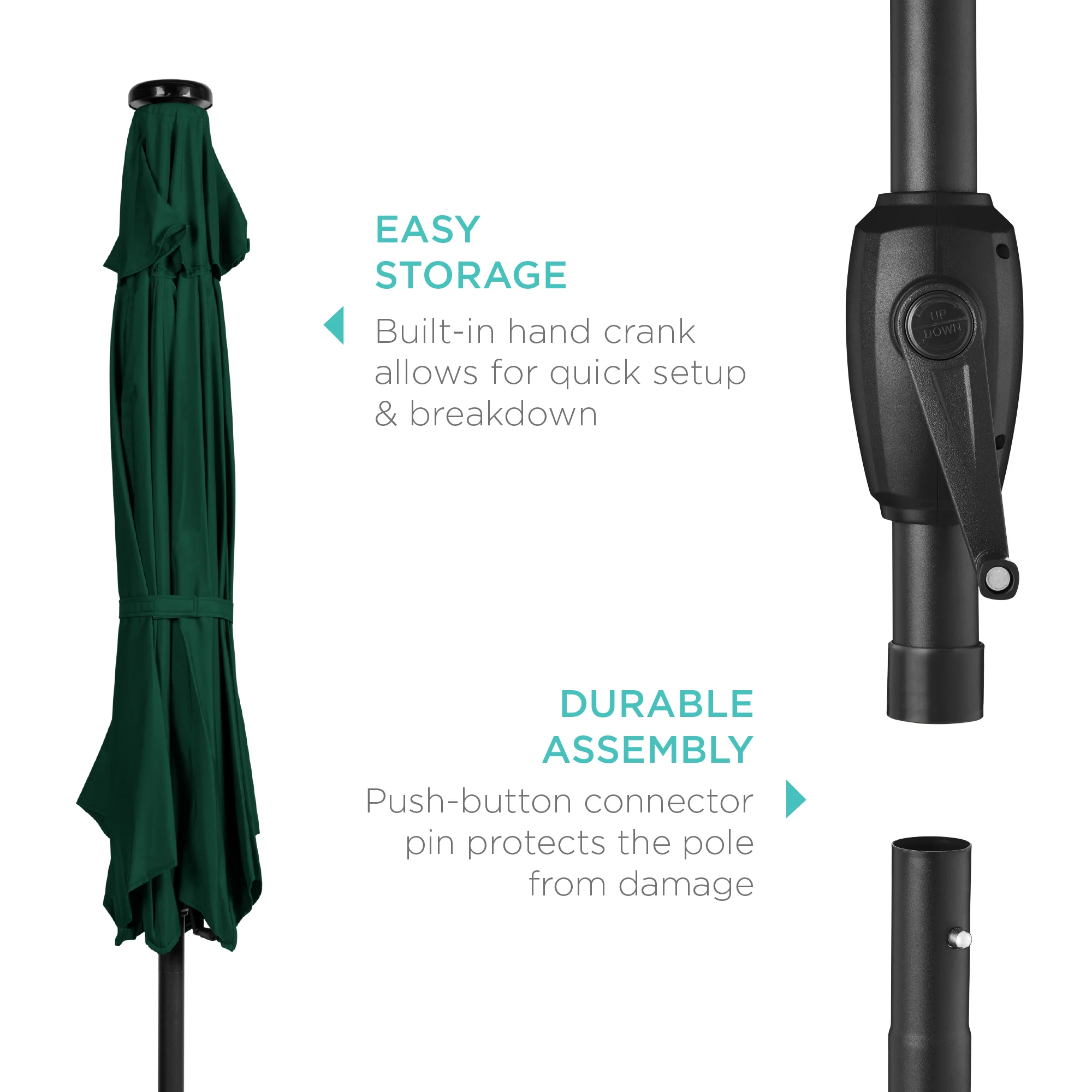 Outdoor Solar Patio Umbrella w/ Push Button Tilt, Crank Lift - 7.5ft - Image 174
