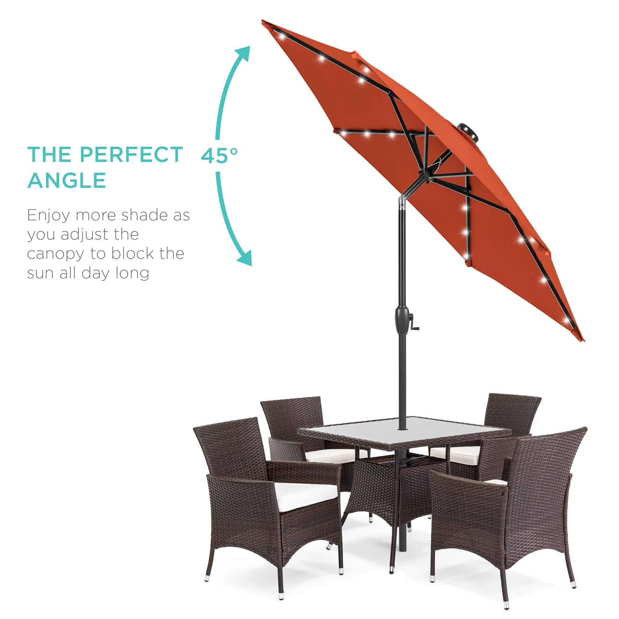 Outdoor Solar Patio Umbrella w/ Push Button Tilt, Crank Lift - 7.5ft - Image 177