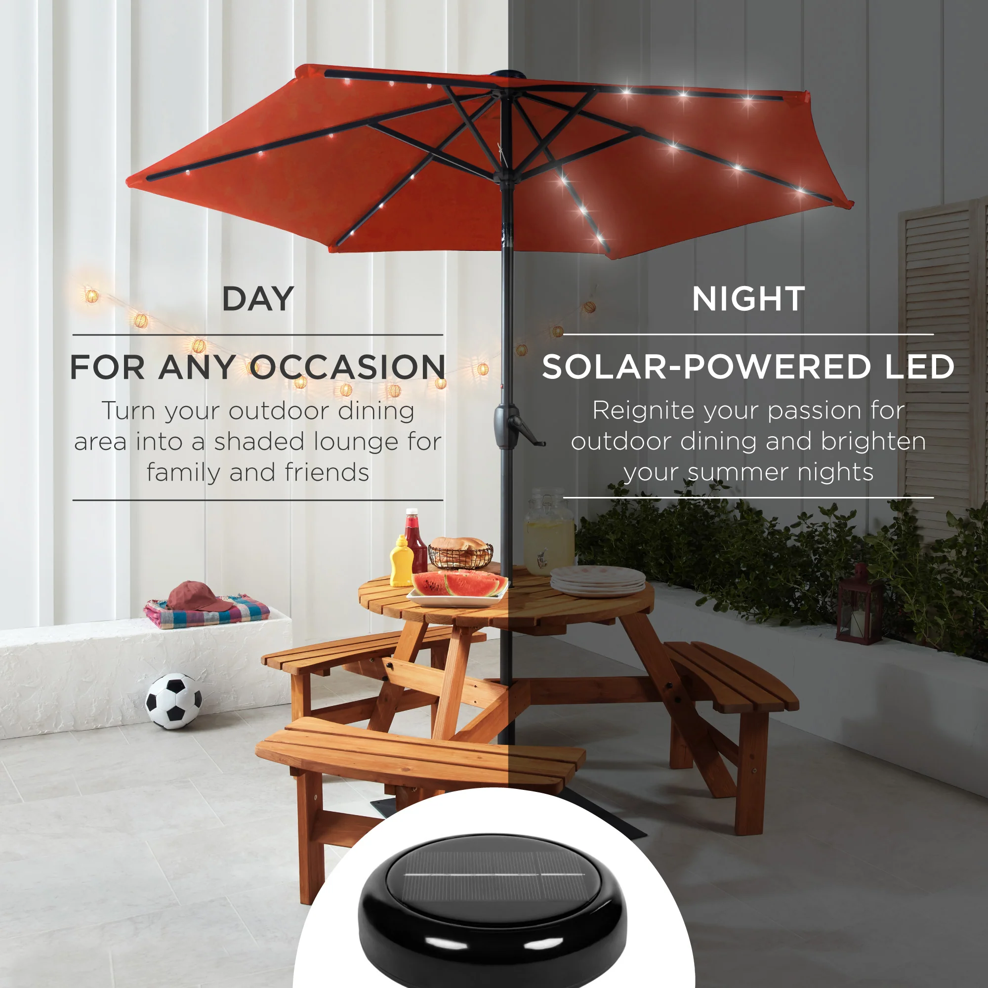 Outdoor Solar Patio Umbrella w/ Push Button Tilt, Crank Lift - 7.5ft - Image 178