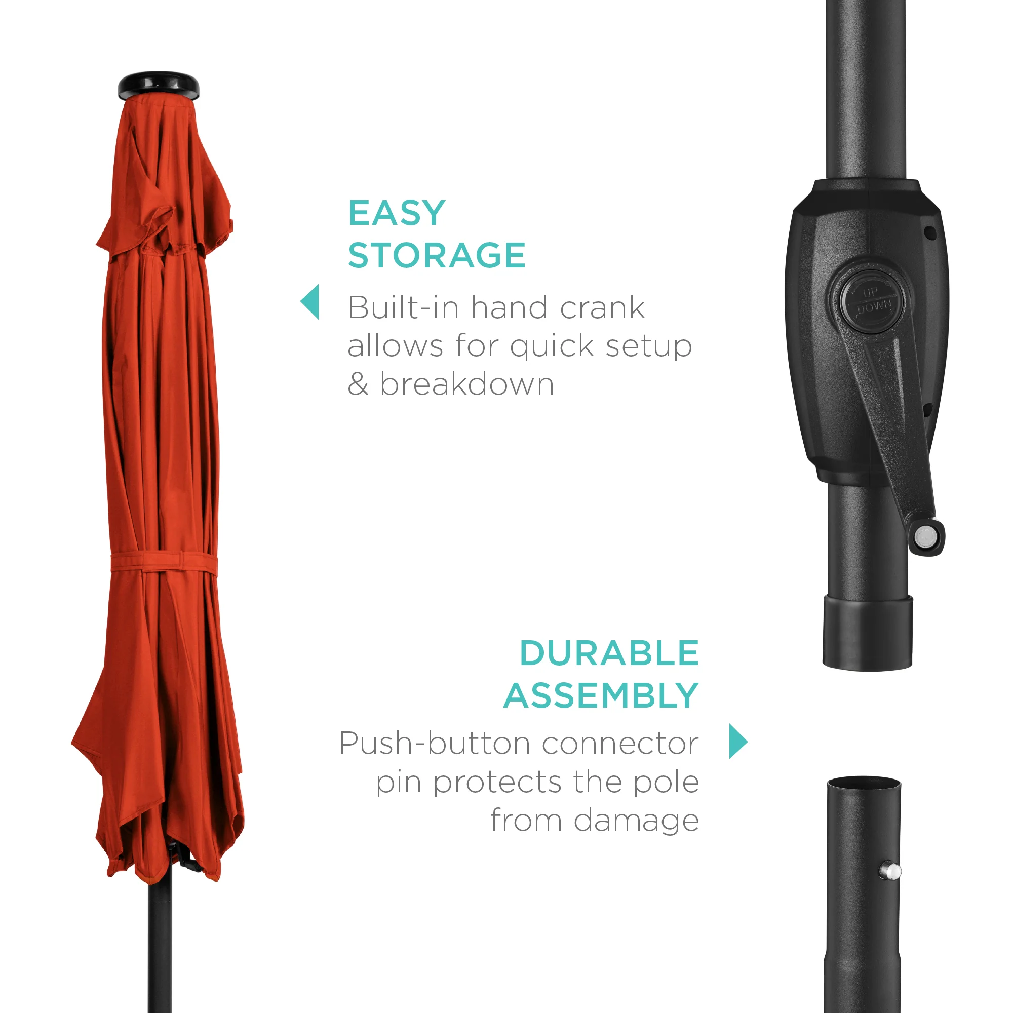 Outdoor Solar Patio Umbrella w/ Push Button Tilt, Crank Lift - 7.5ft - Image 181