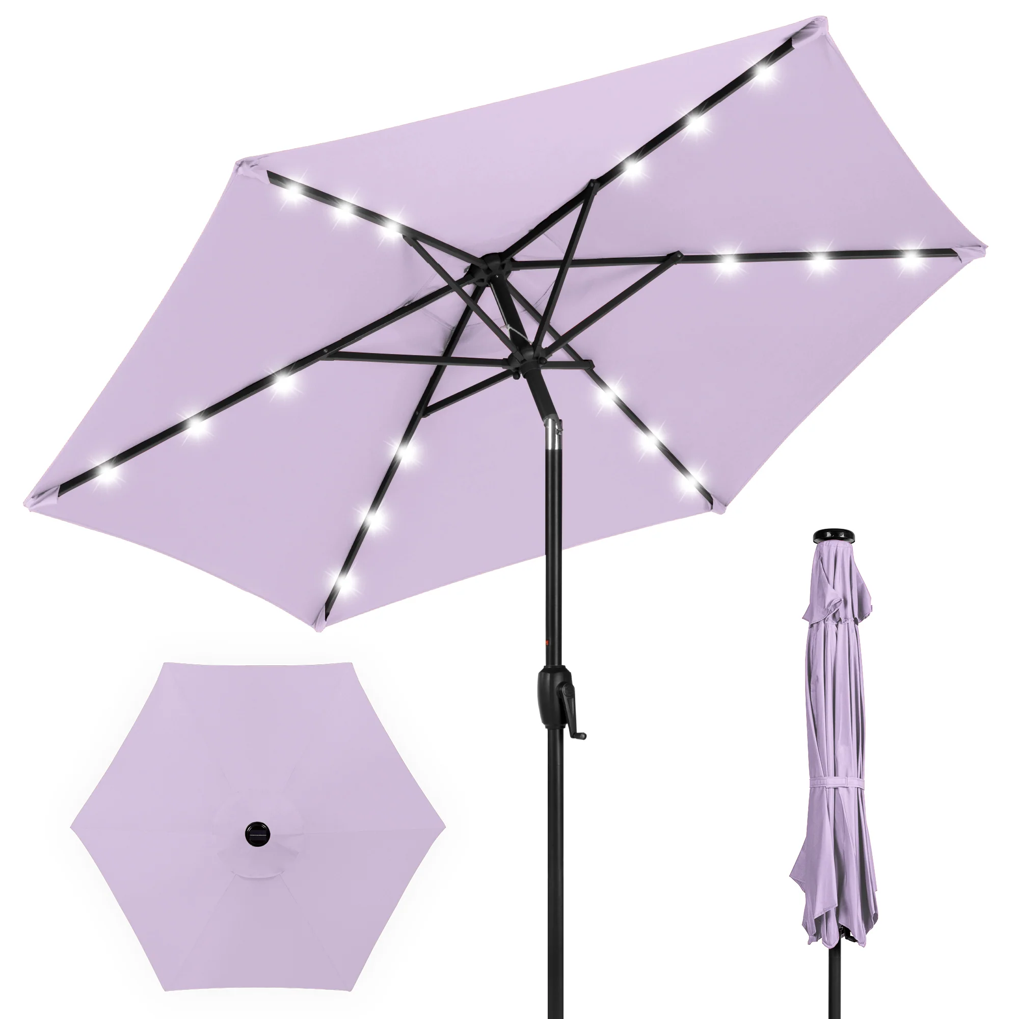 Outdoor Solar Patio Umbrella w/ Push Button Tilt, Crank Lift - 7.5ft - Image 183