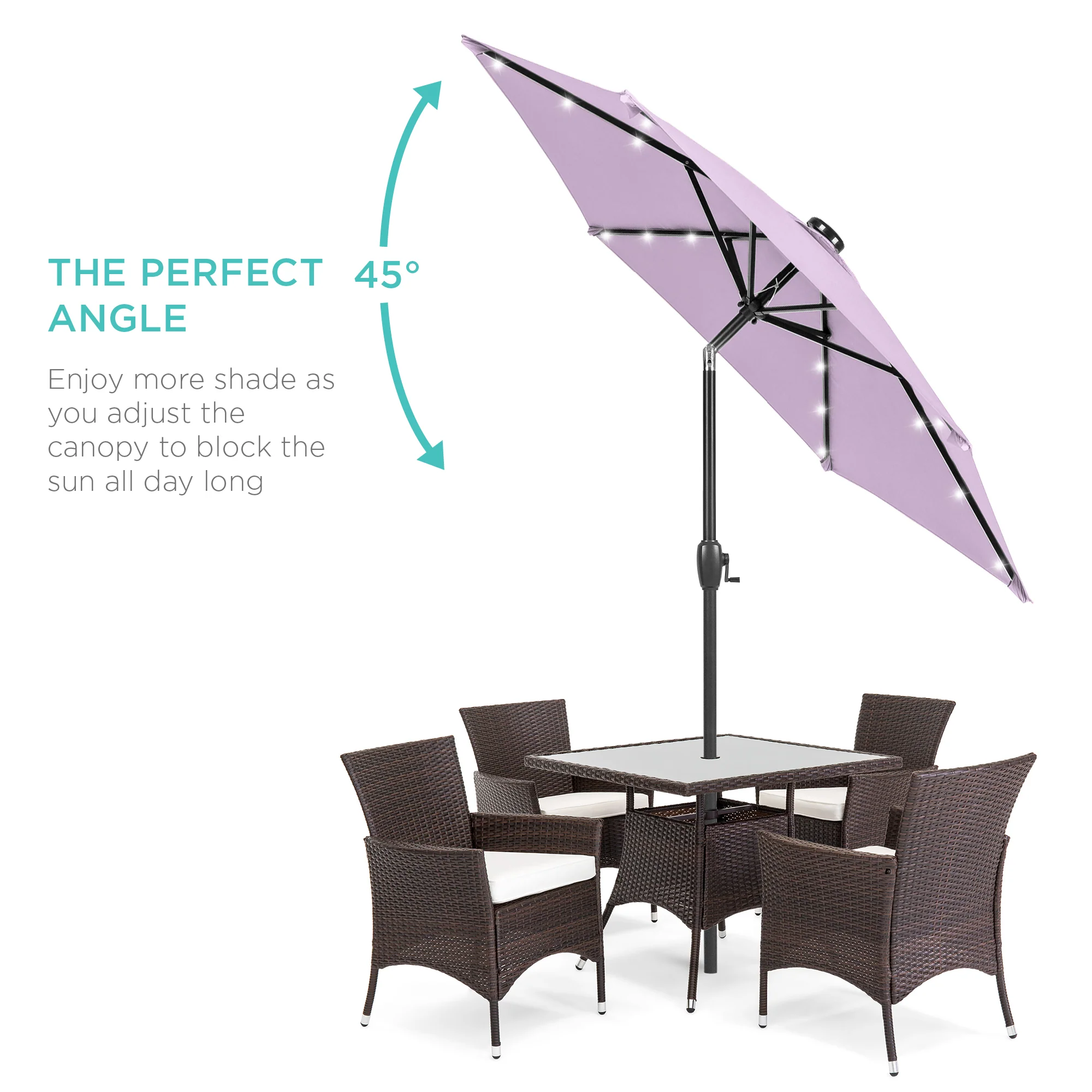 Outdoor Solar Patio Umbrella w/ Push Button Tilt, Crank Lift - 7.5ft - Image 184