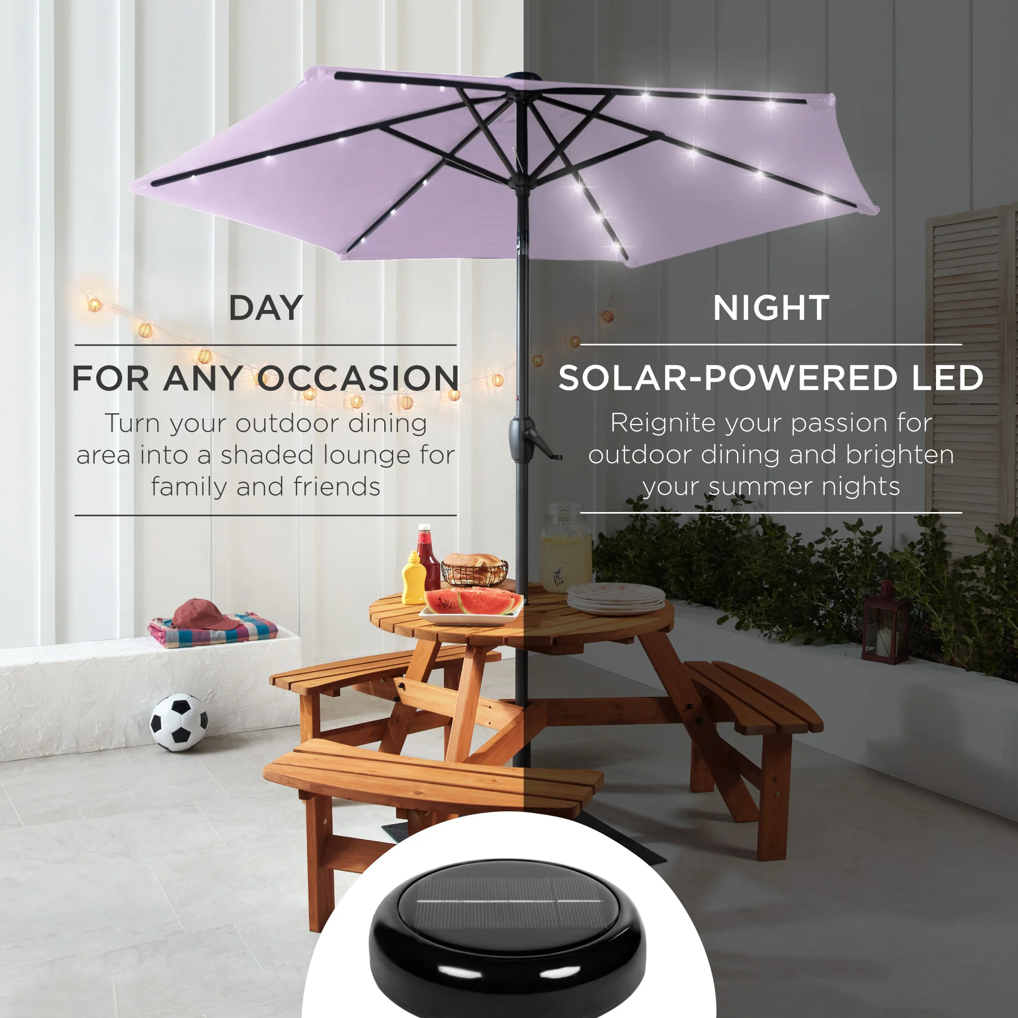 Outdoor Solar Patio Umbrella w/ Push Button Tilt, Crank Lift - 7.5ft - Image 185