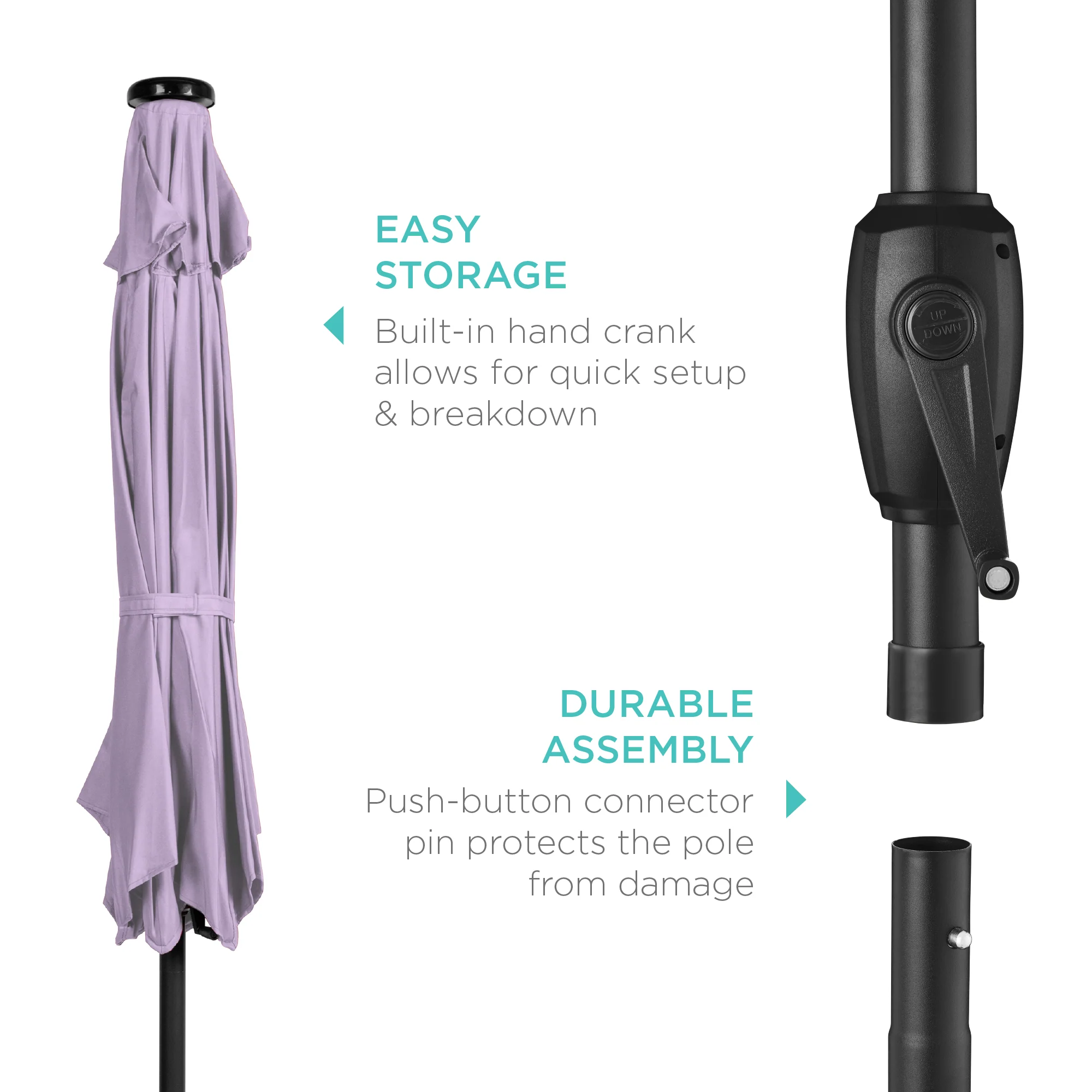 Outdoor Solar Patio Umbrella w/ Push Button Tilt, Crank Lift - 7.5ft - Image 188