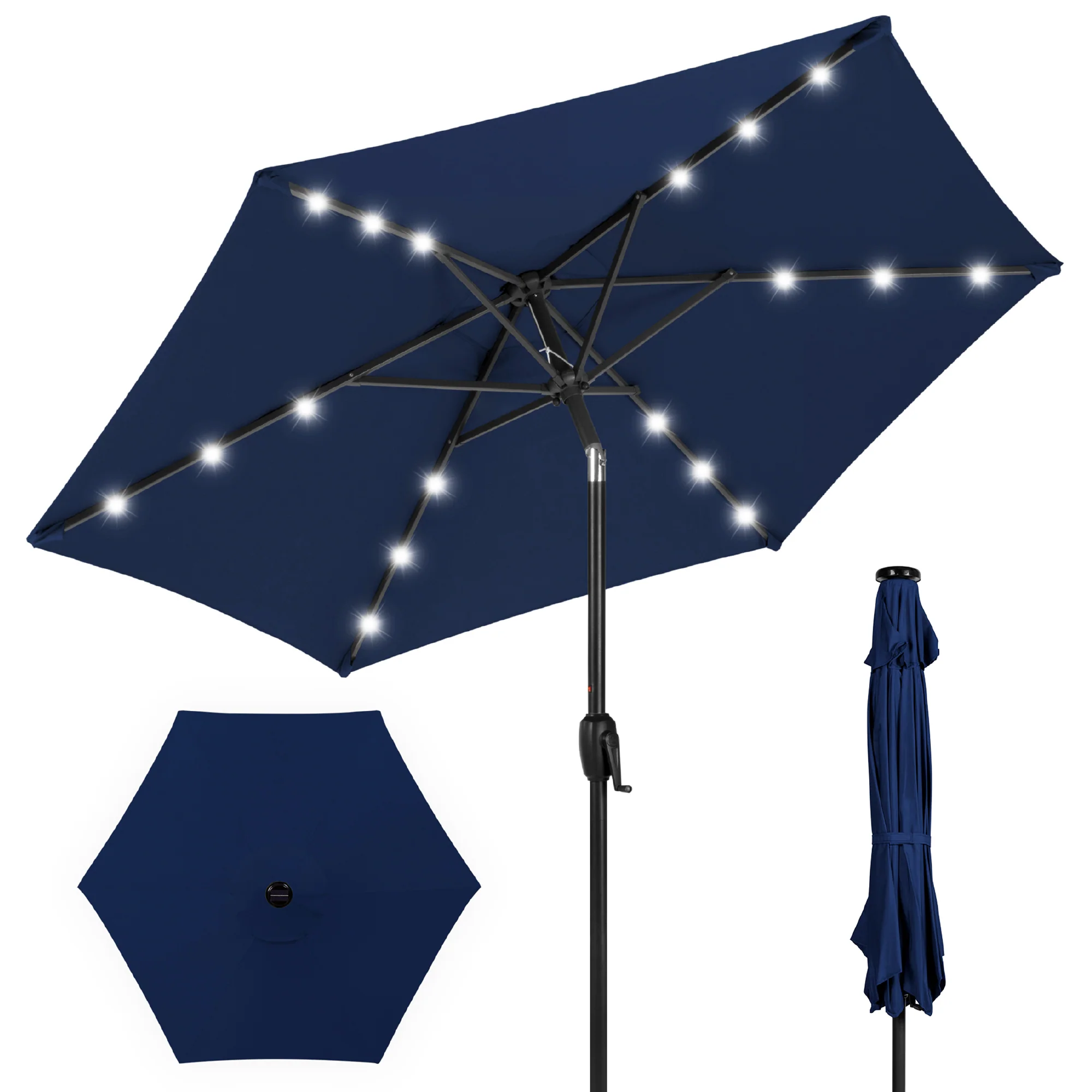 Outdoor Solar Patio Umbrella w/ Push Button Tilt, Crank Lift - 7.5ft - Image 190