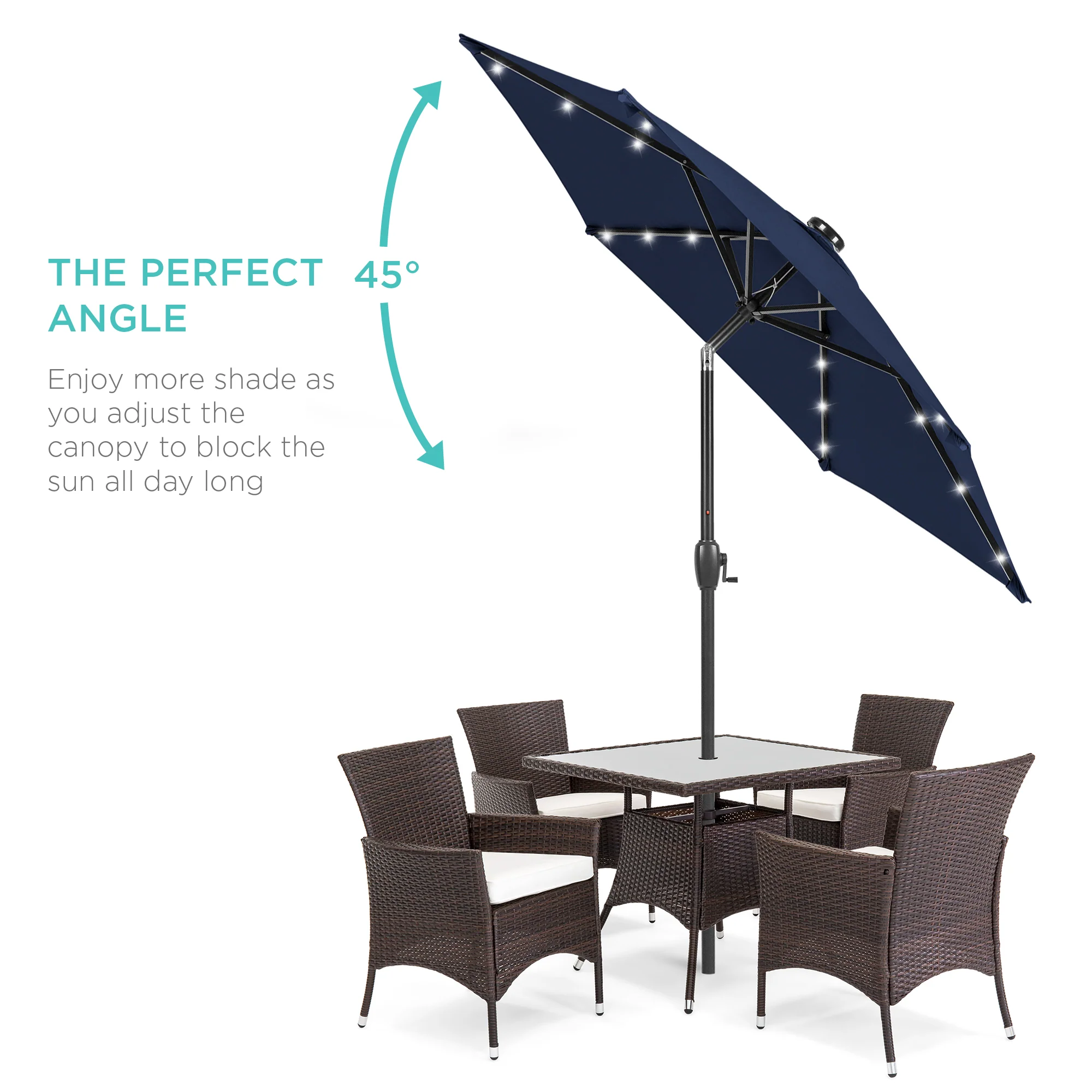 Outdoor Solar Patio Umbrella w/ Push Button Tilt, Crank Lift - 7.5ft - Image 191