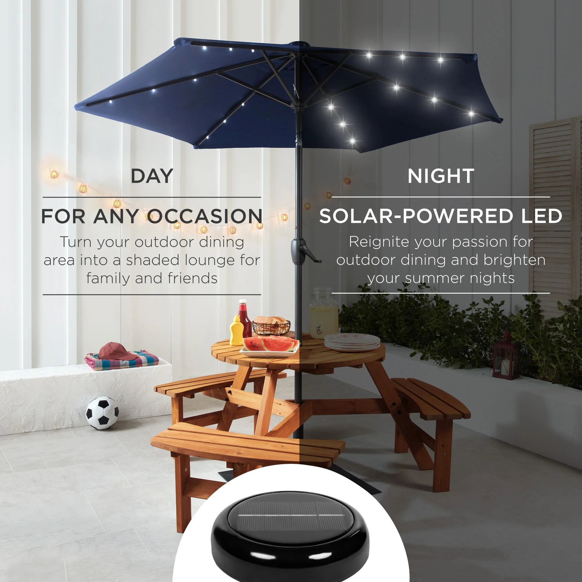 Outdoor Solar Patio Umbrella w/ Push Button Tilt, Crank Lift - 7.5ft - Image 192
