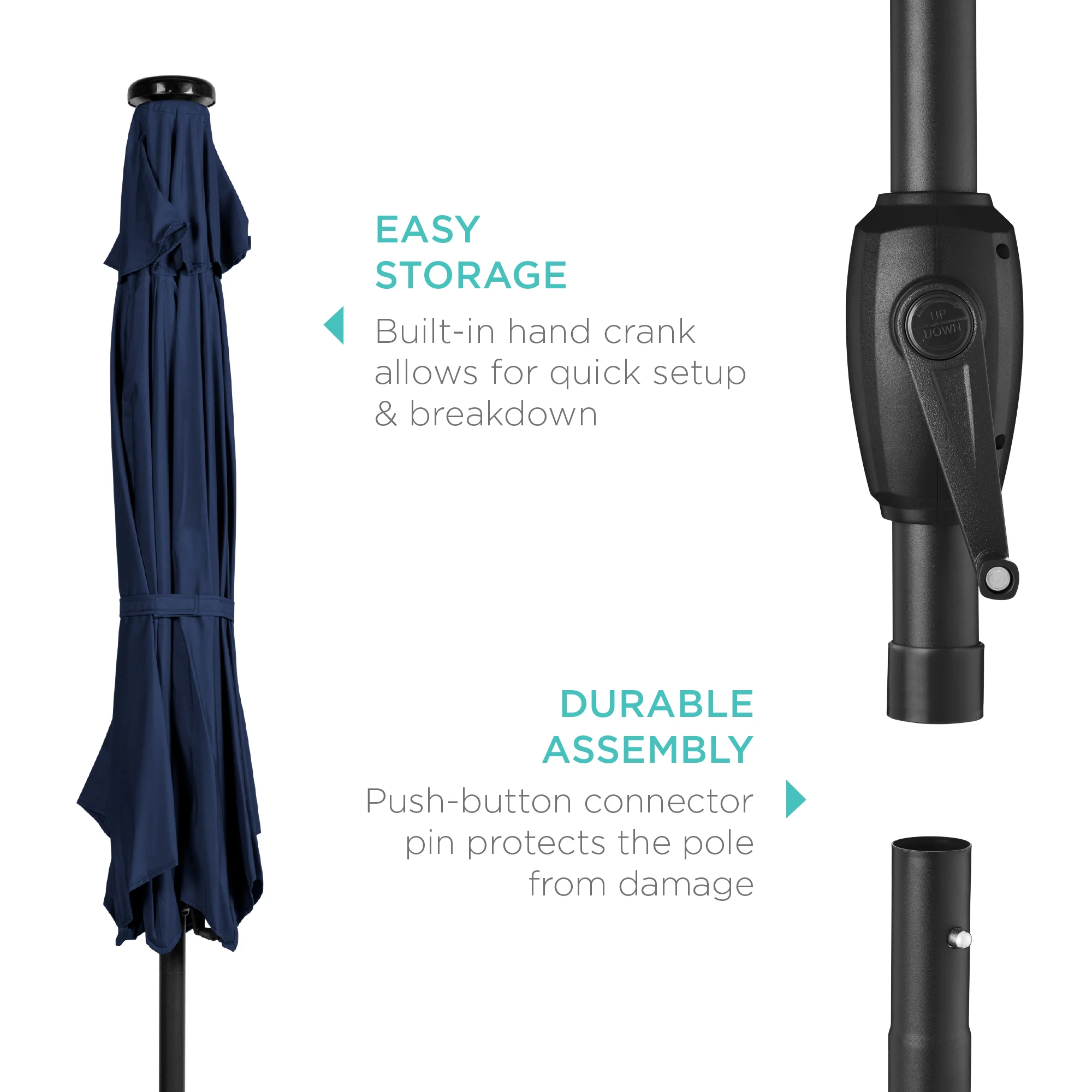 Outdoor Solar Patio Umbrella w/ Push Button Tilt, Crank Lift - 7.5ft - Image 195