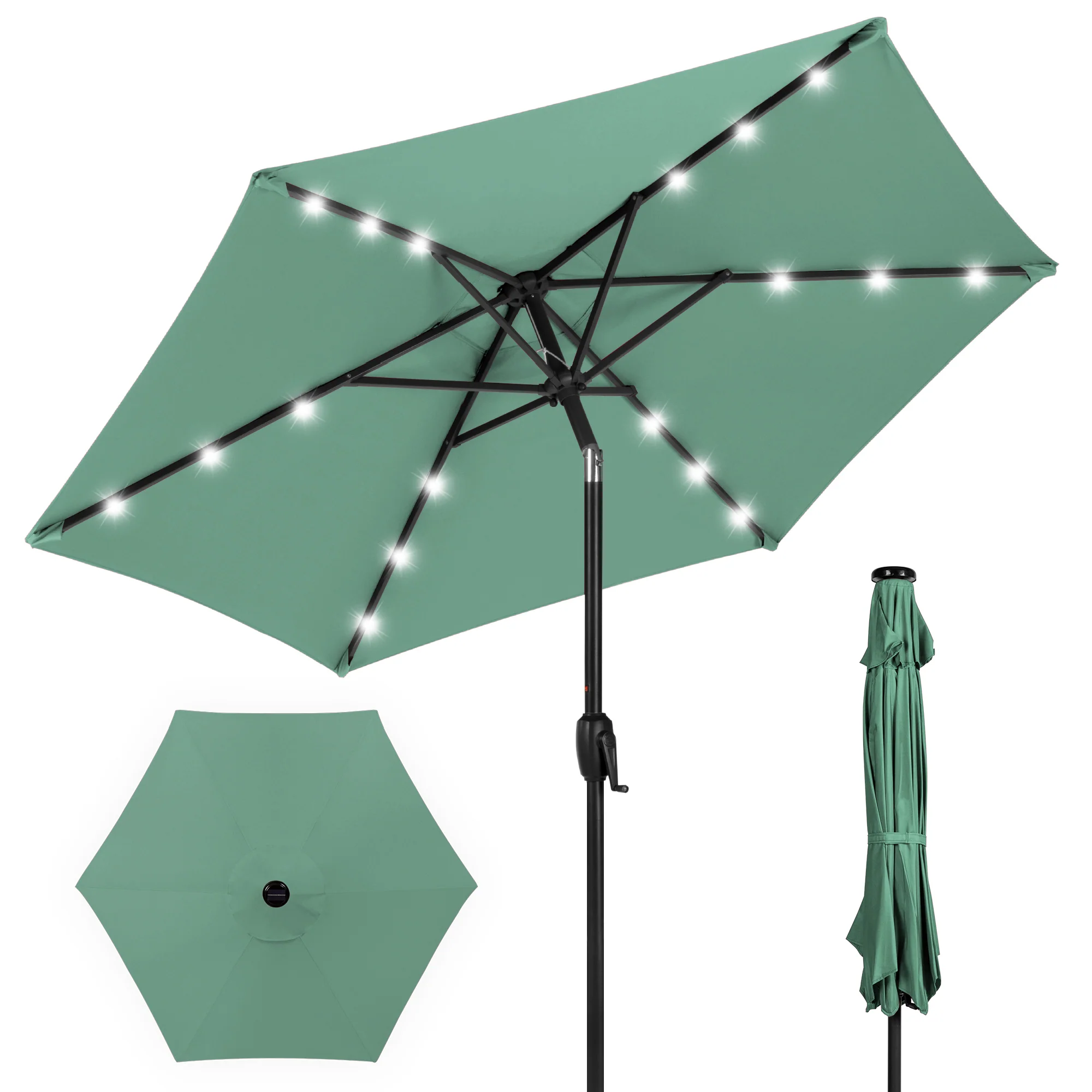 Outdoor Solar Patio Umbrella w/ Push Button Tilt, Crank Lift - 7.5ft - Image 197
