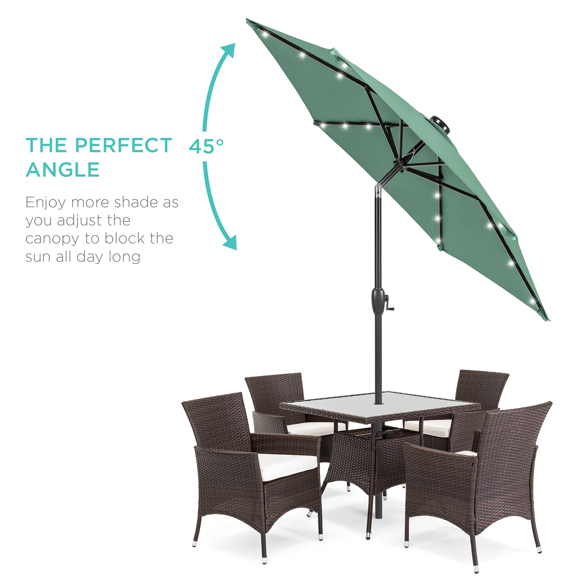 Outdoor Solar Patio Umbrella w/ Push Button Tilt, Crank Lift - 7.5ft - Image 198