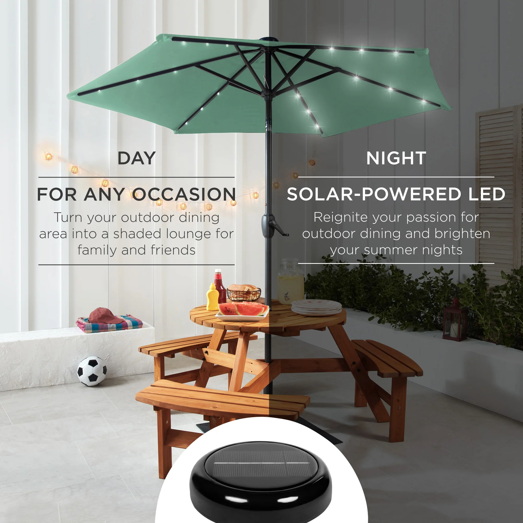 Outdoor Solar Patio Umbrella w/ Push Button Tilt, Crank Lift - 7.5ft - Image 199