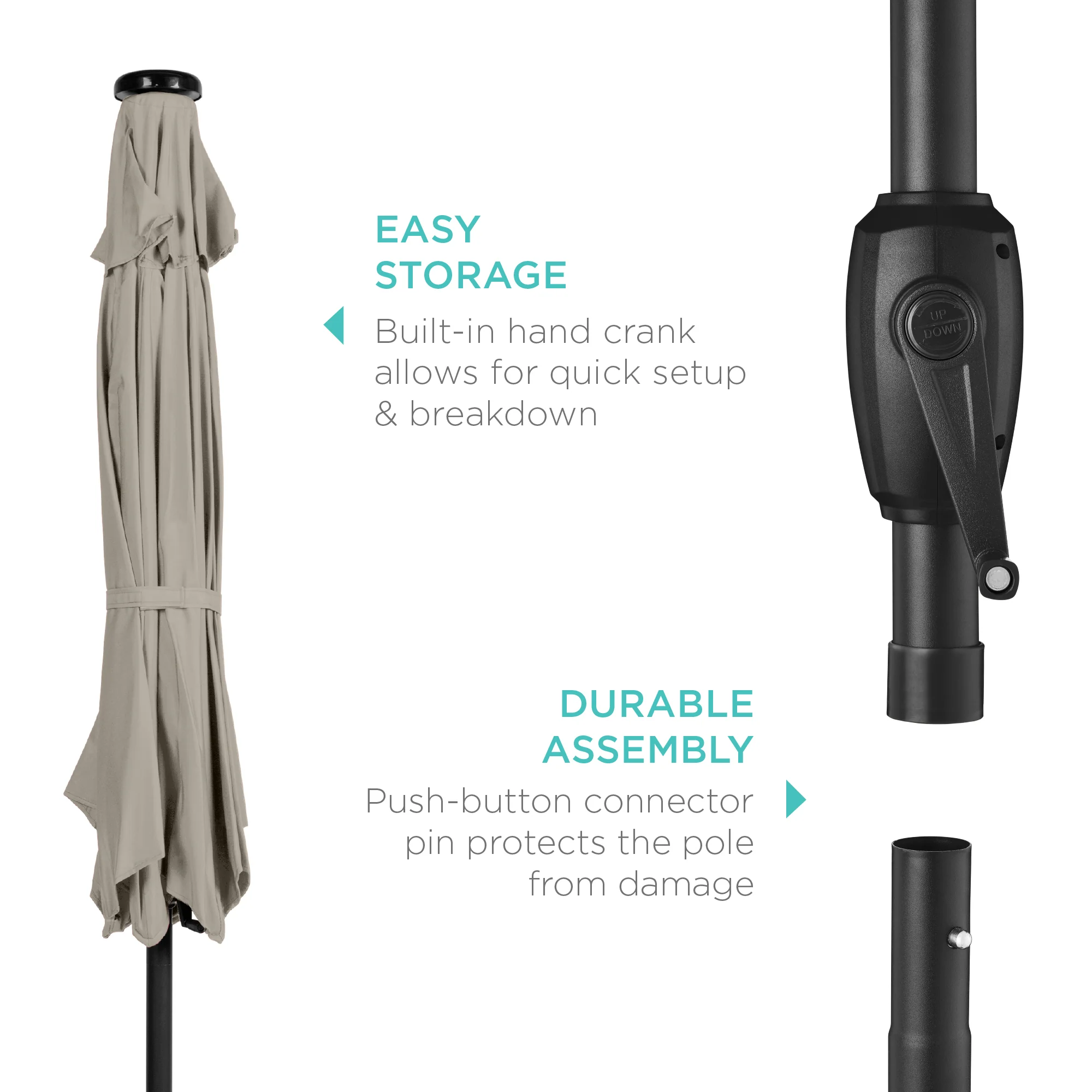 Outdoor Solar Patio Umbrella w/ Push Button Tilt, Crank Lift - 7.5ft - Image 20