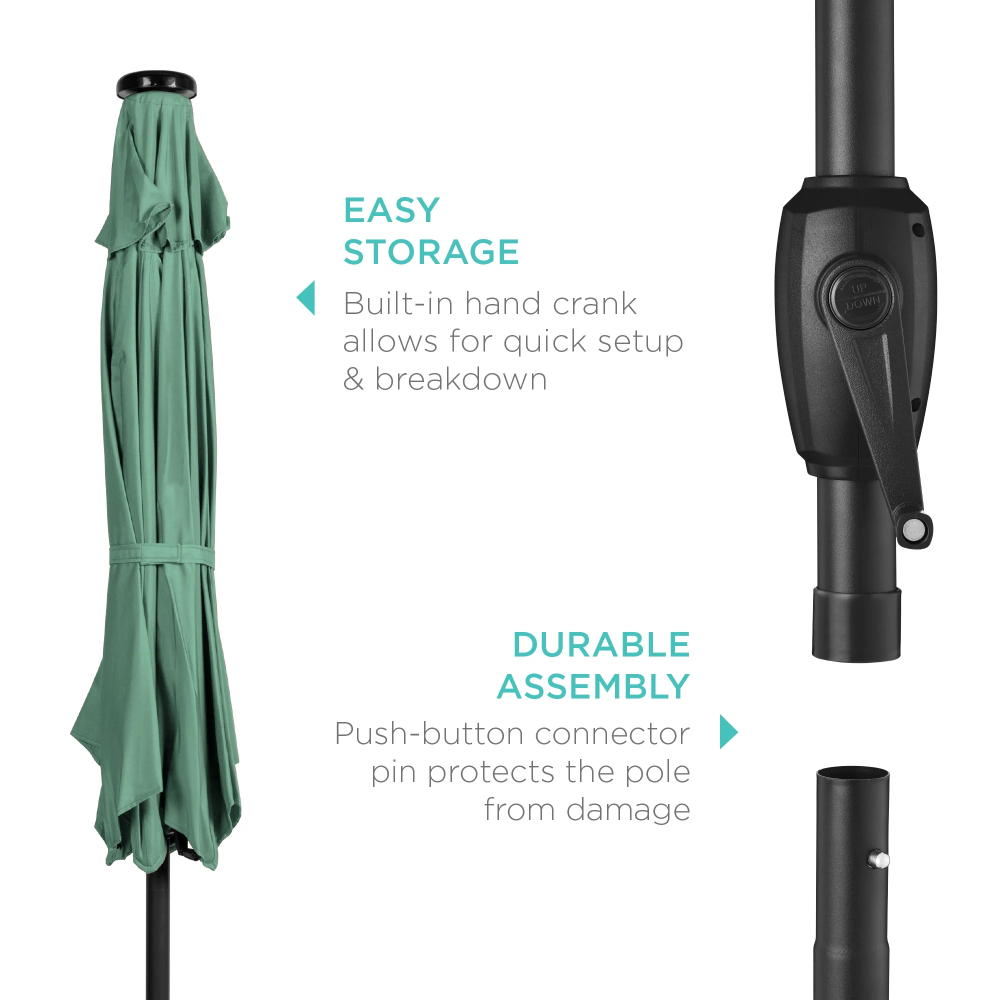 Outdoor Solar Patio Umbrella w/ Push Button Tilt, Crank Lift - 7.5ft - Image 202