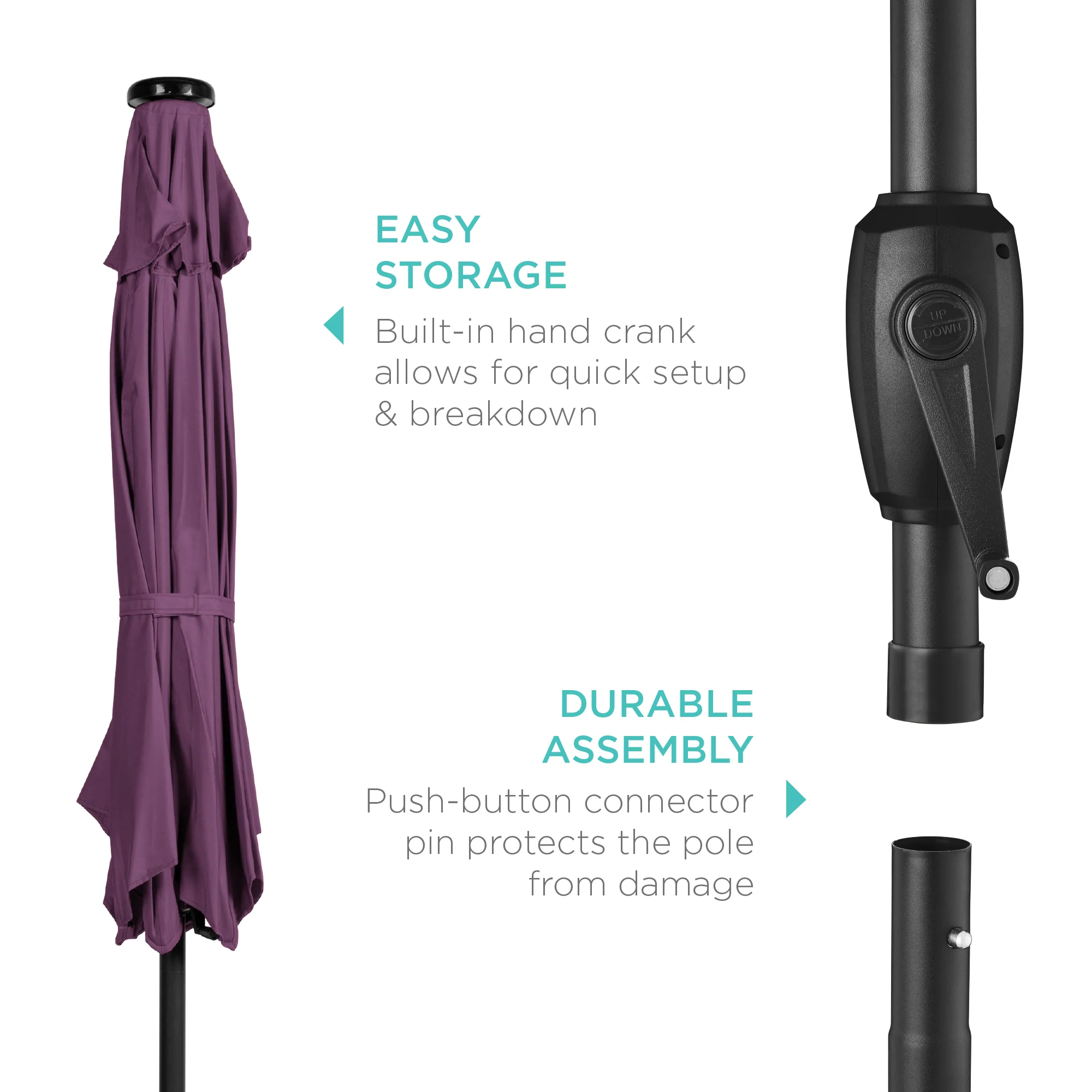 Outdoor Solar Patio Umbrella w/ Push Button Tilt, Crank Lift - 7.5ft - Image 209