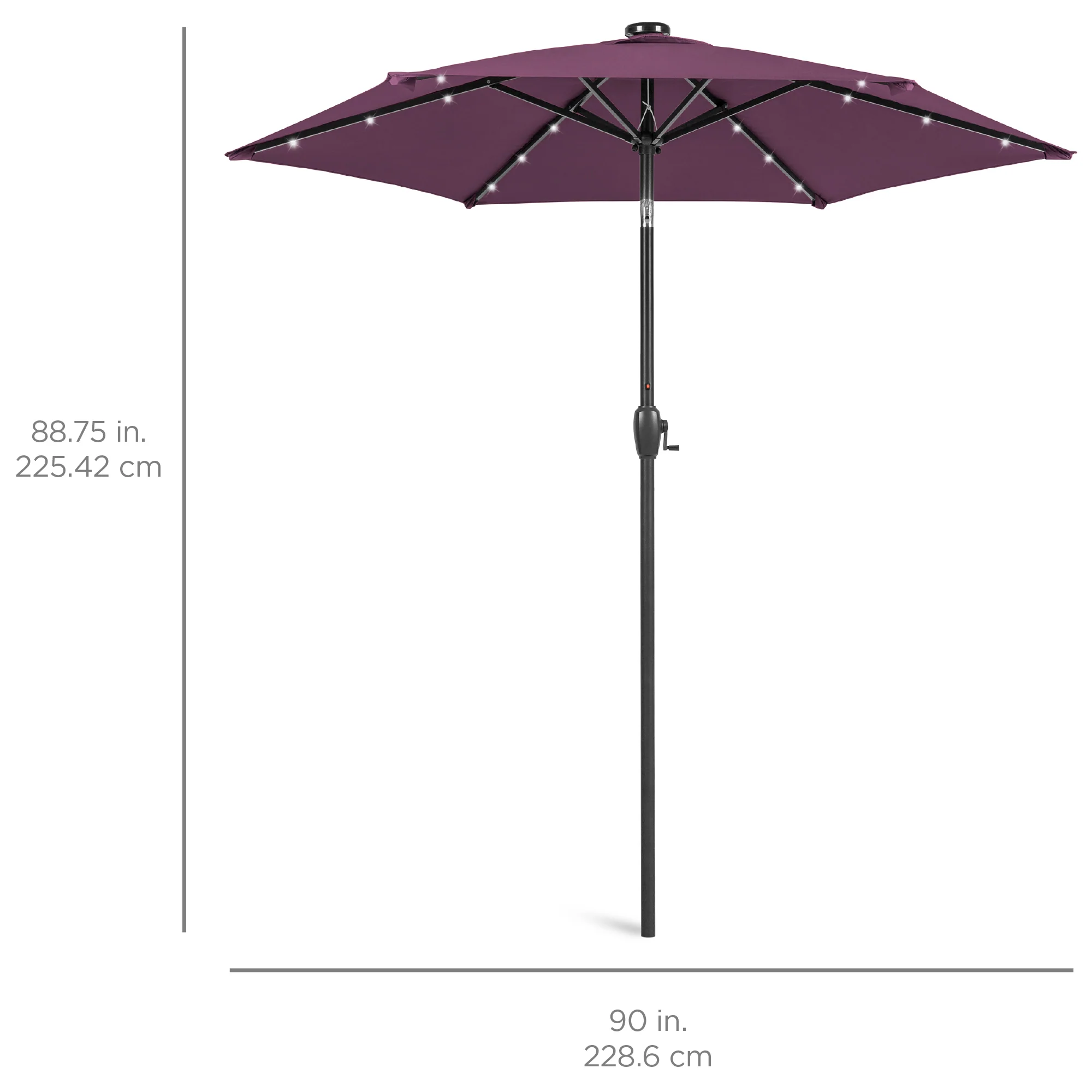 Outdoor Solar Patio Umbrella w/ Push Button Tilt, Crank Lift - 7.5ft - Image 210