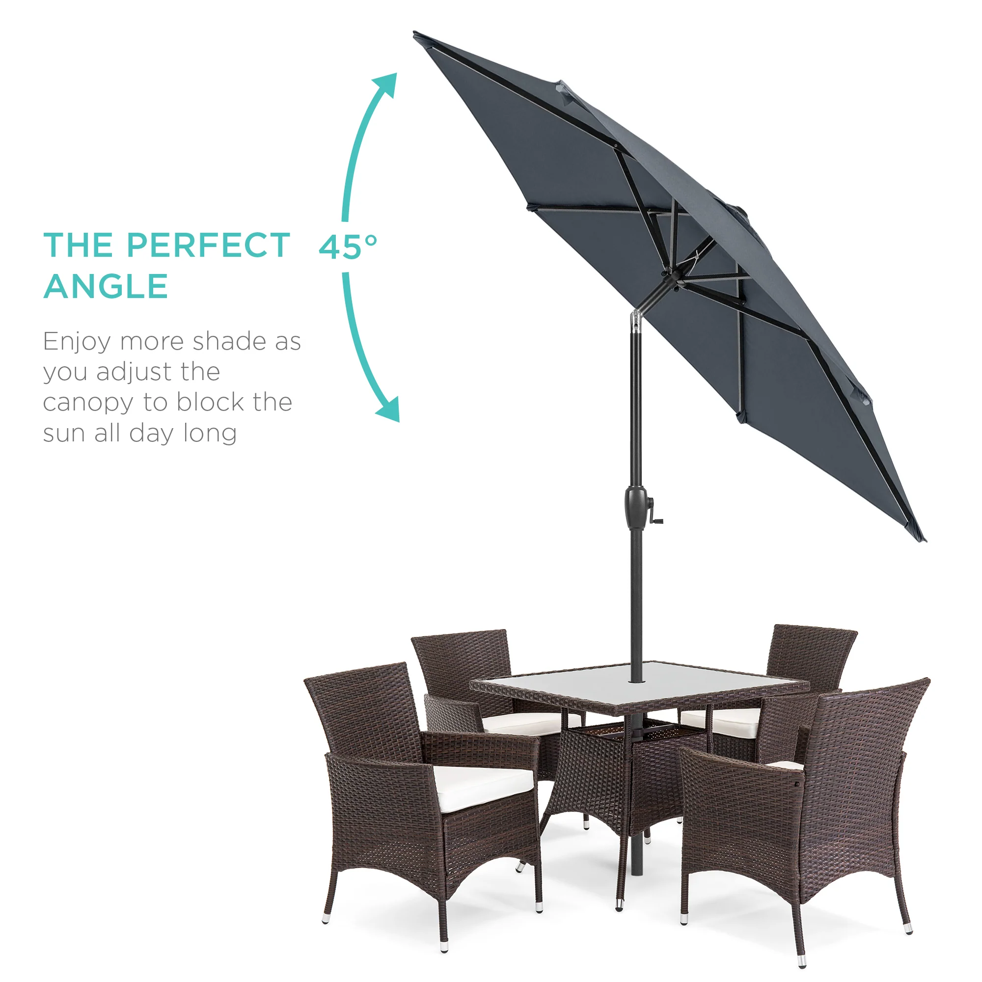 Outdoor Solar Patio Umbrella w/ Push Button Tilt, Crank Lift - 7.5ft - Image 212