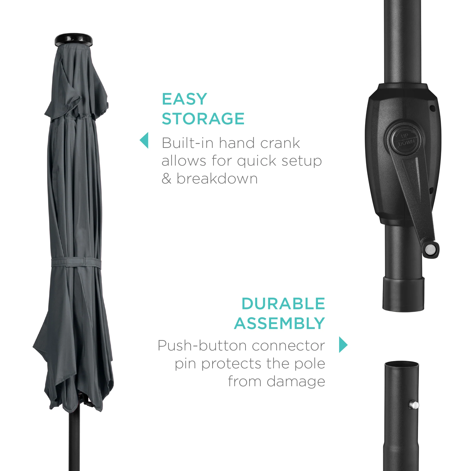 Outdoor Solar Patio Umbrella w/ Push Button Tilt, Crank Lift - 7.5ft - Image 216