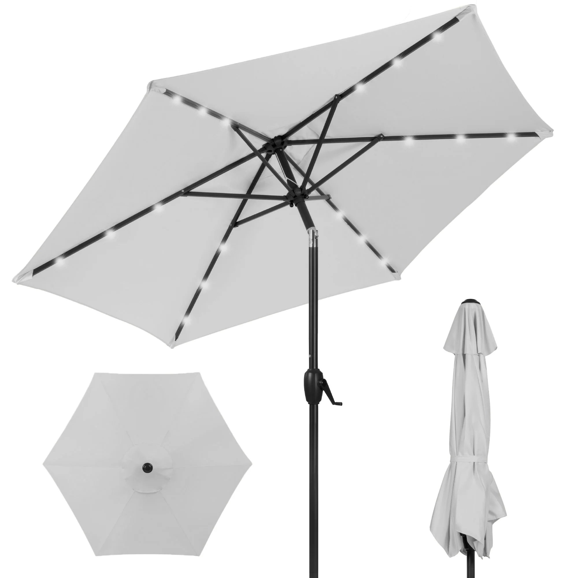 Outdoor Solar Patio Umbrella w/ Push Button Tilt, Crank Lift - 7.5ft - Image 218