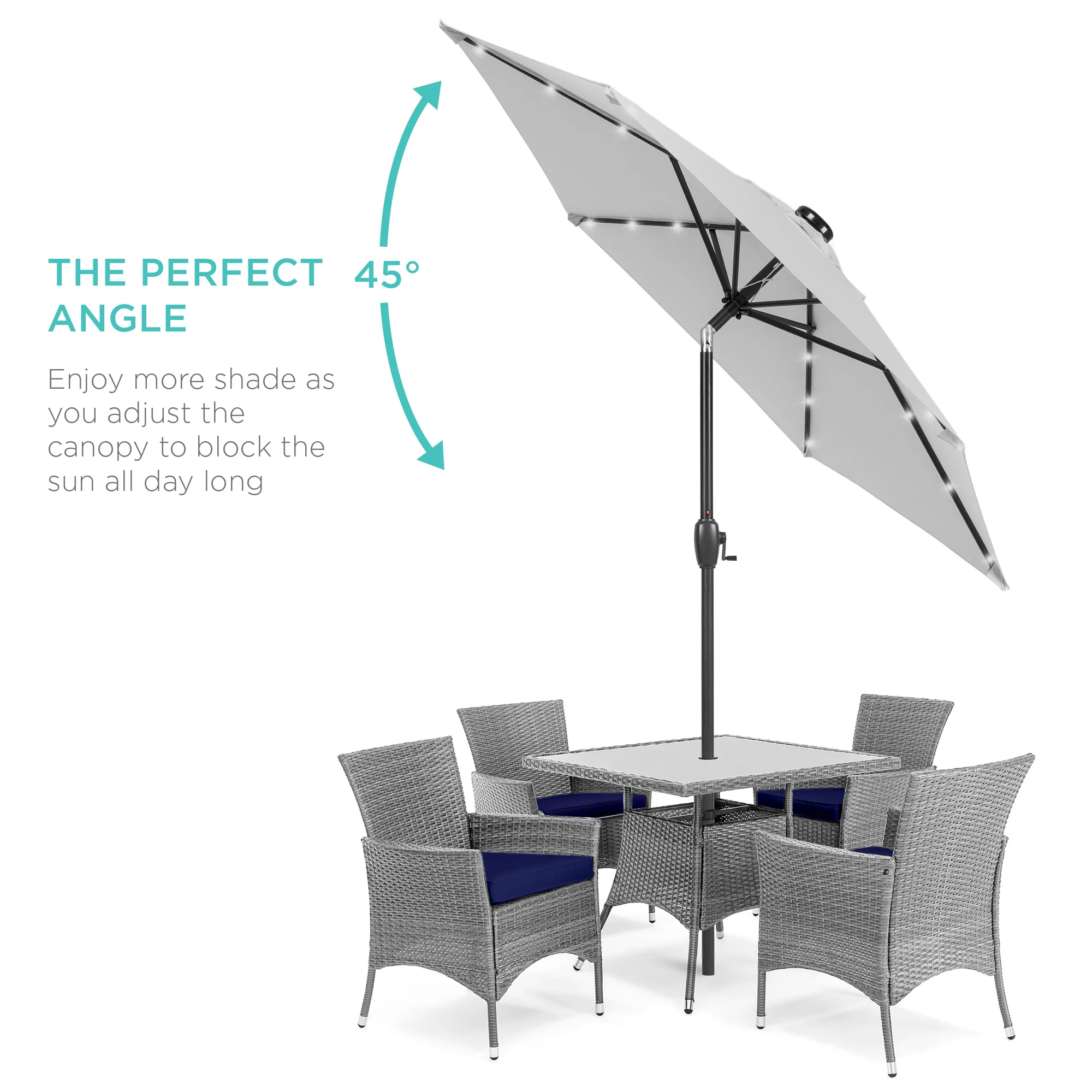 Outdoor Solar Patio Umbrella w/ Push Button Tilt, Crank Lift - 7.5ft - Image 219