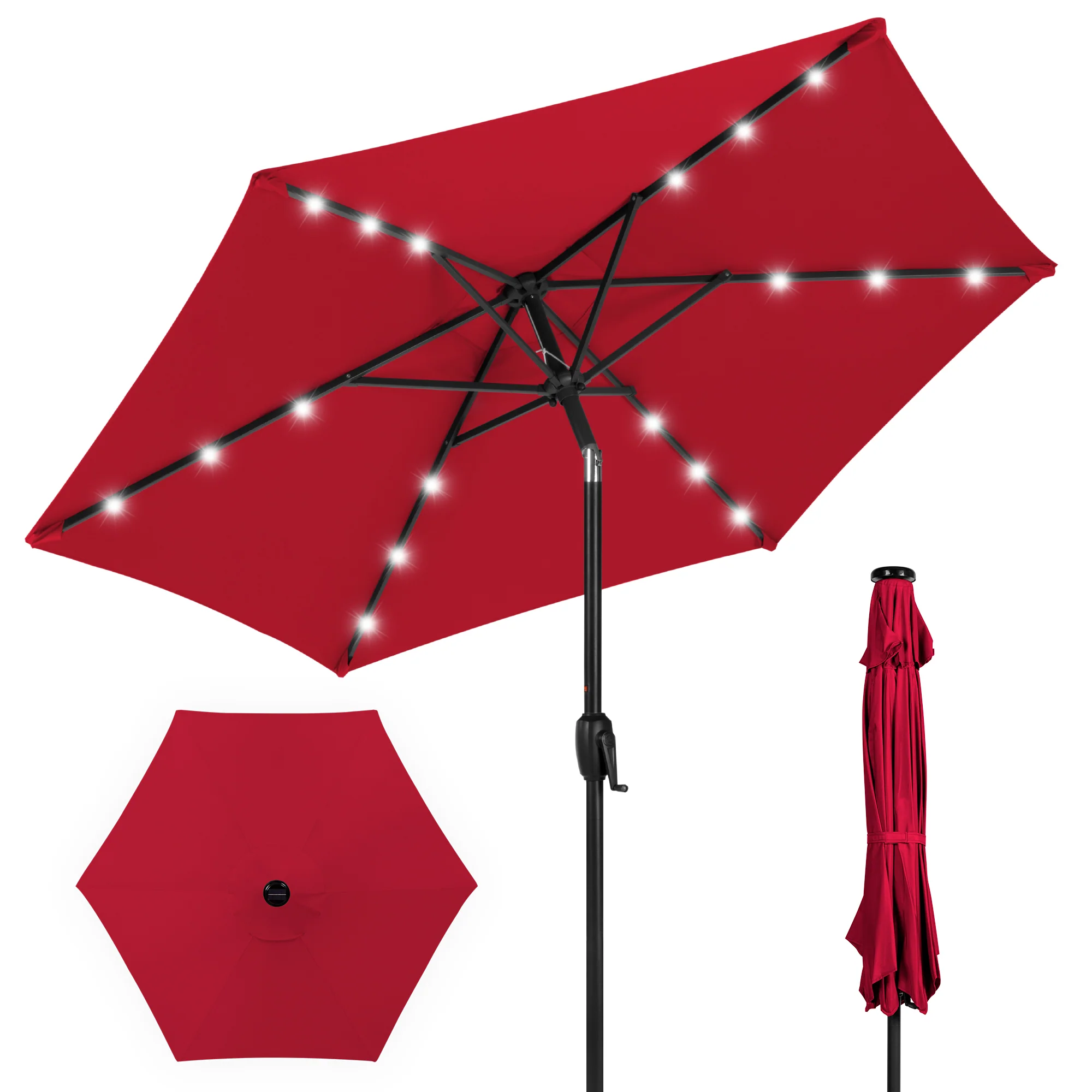 Outdoor Solar Patio Umbrella w/ Push Button Tilt, Crank Lift - 7.5ft - Image 22