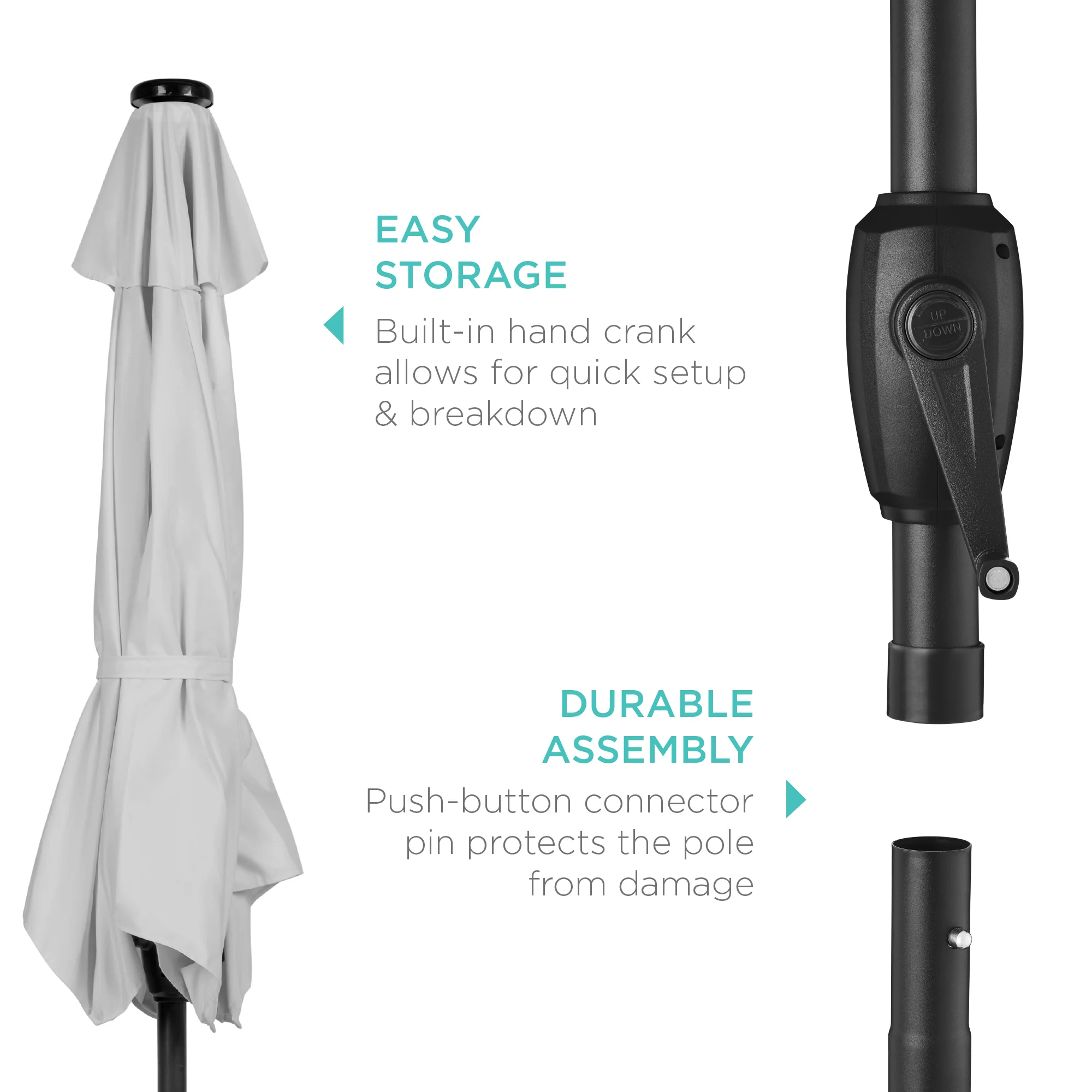 Outdoor Solar Patio Umbrella w/ Push Button Tilt, Crank Lift - 7.5ft - Image 223