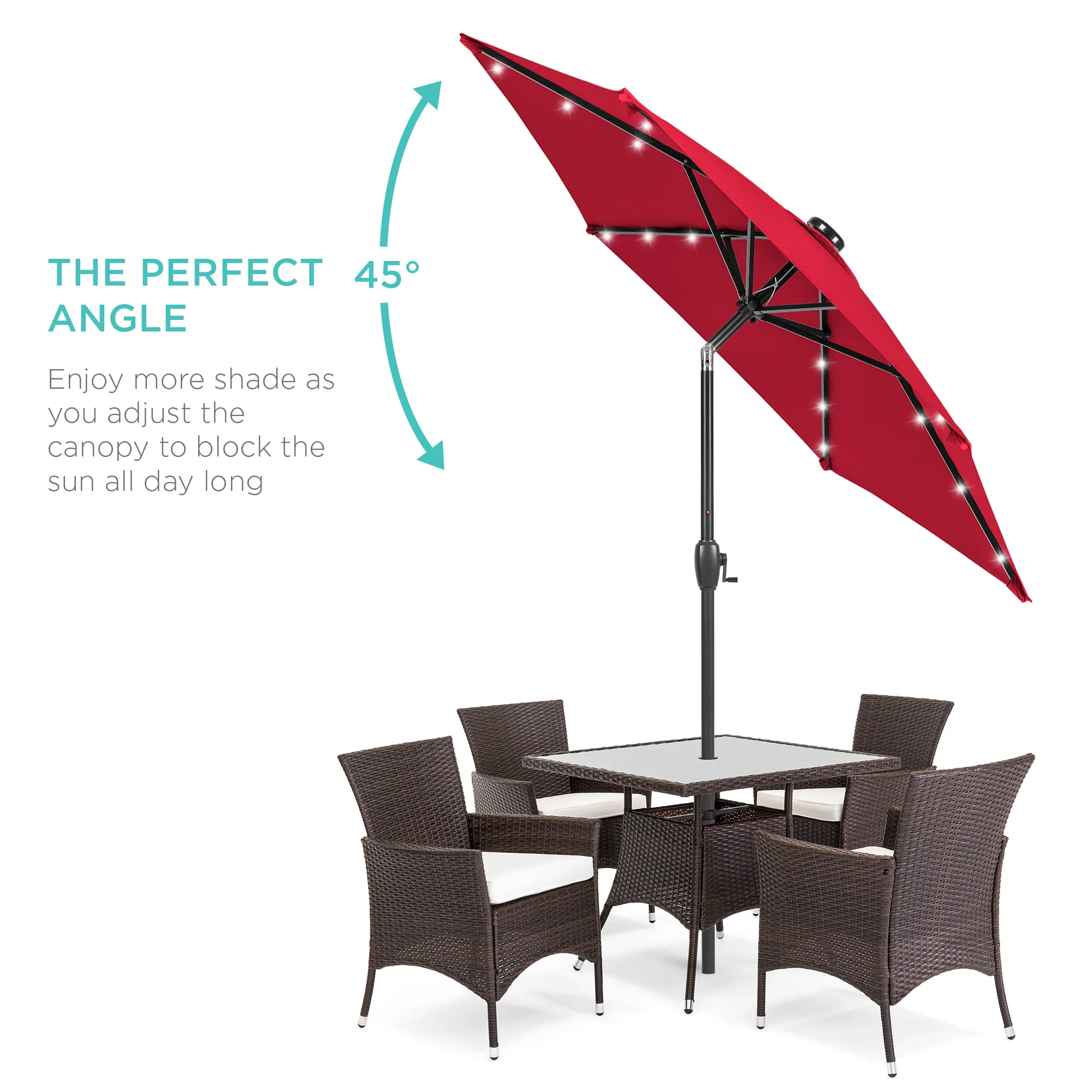 Outdoor Solar Patio Umbrella w/ Push Button Tilt, Crank Lift - 7.5ft - Image 23