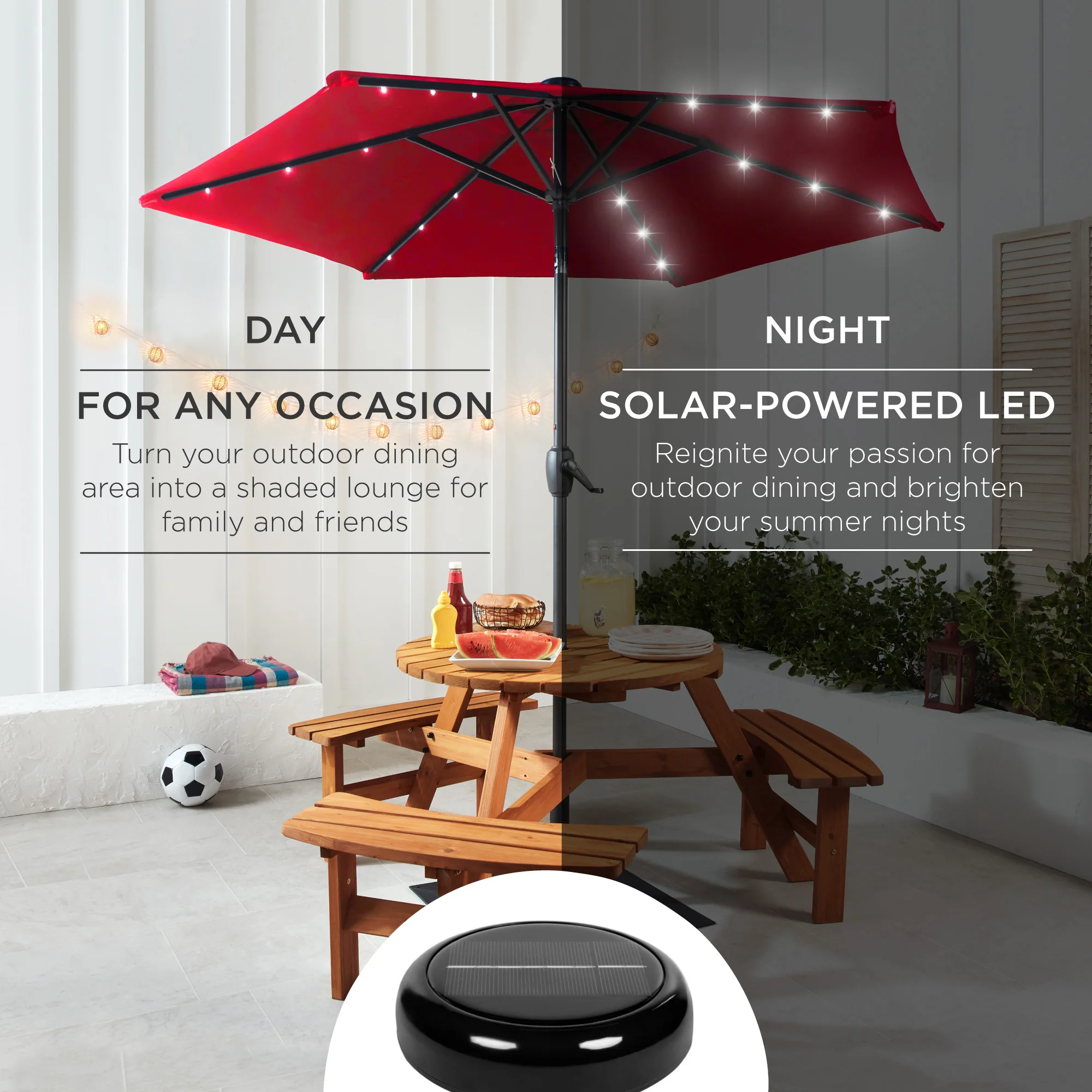 Outdoor Solar Patio Umbrella w/ Push Button Tilt, Crank Lift - 7.5ft - Image 24