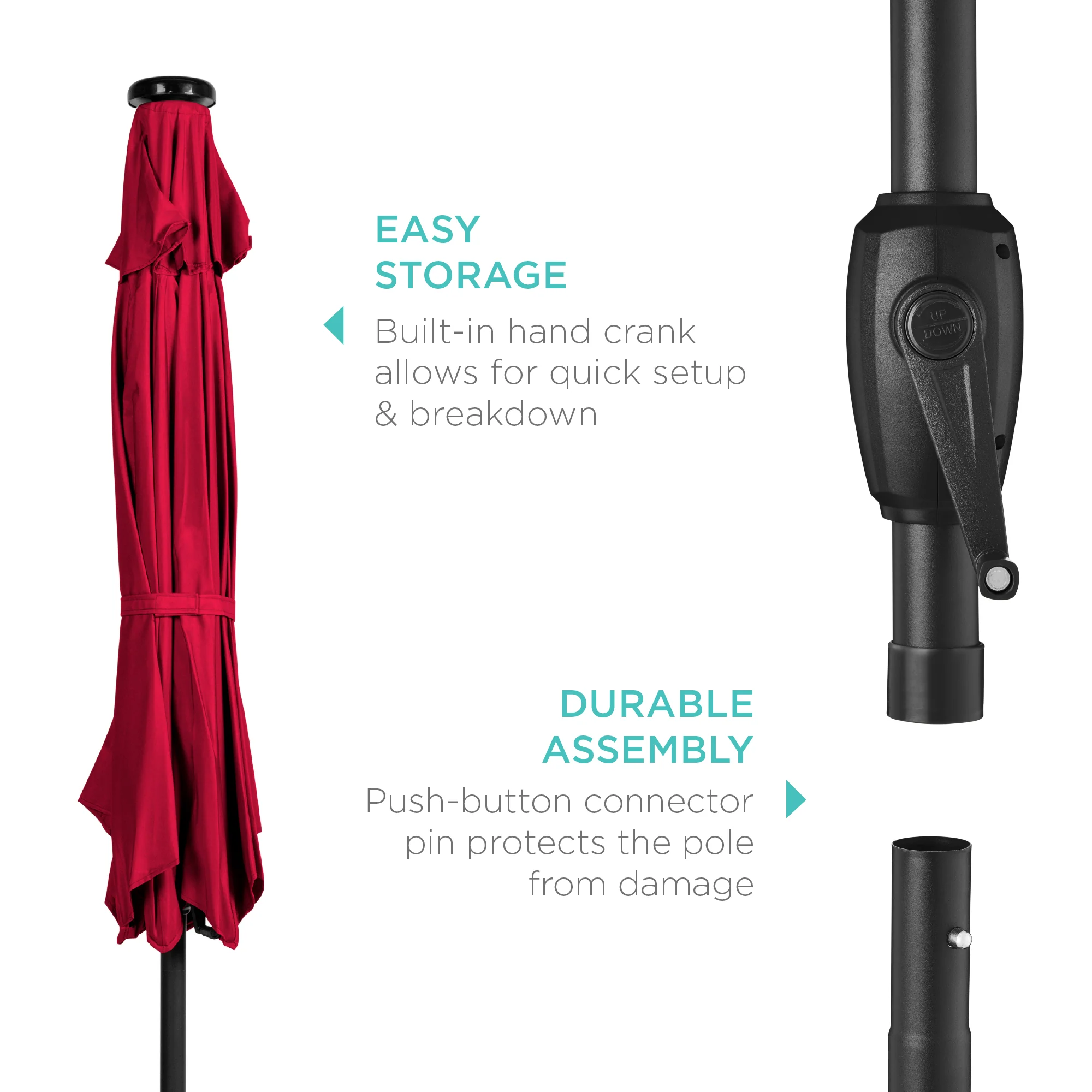 Outdoor Solar Patio Umbrella w/ Push Button Tilt, Crank Lift - 7.5ft - Image 27