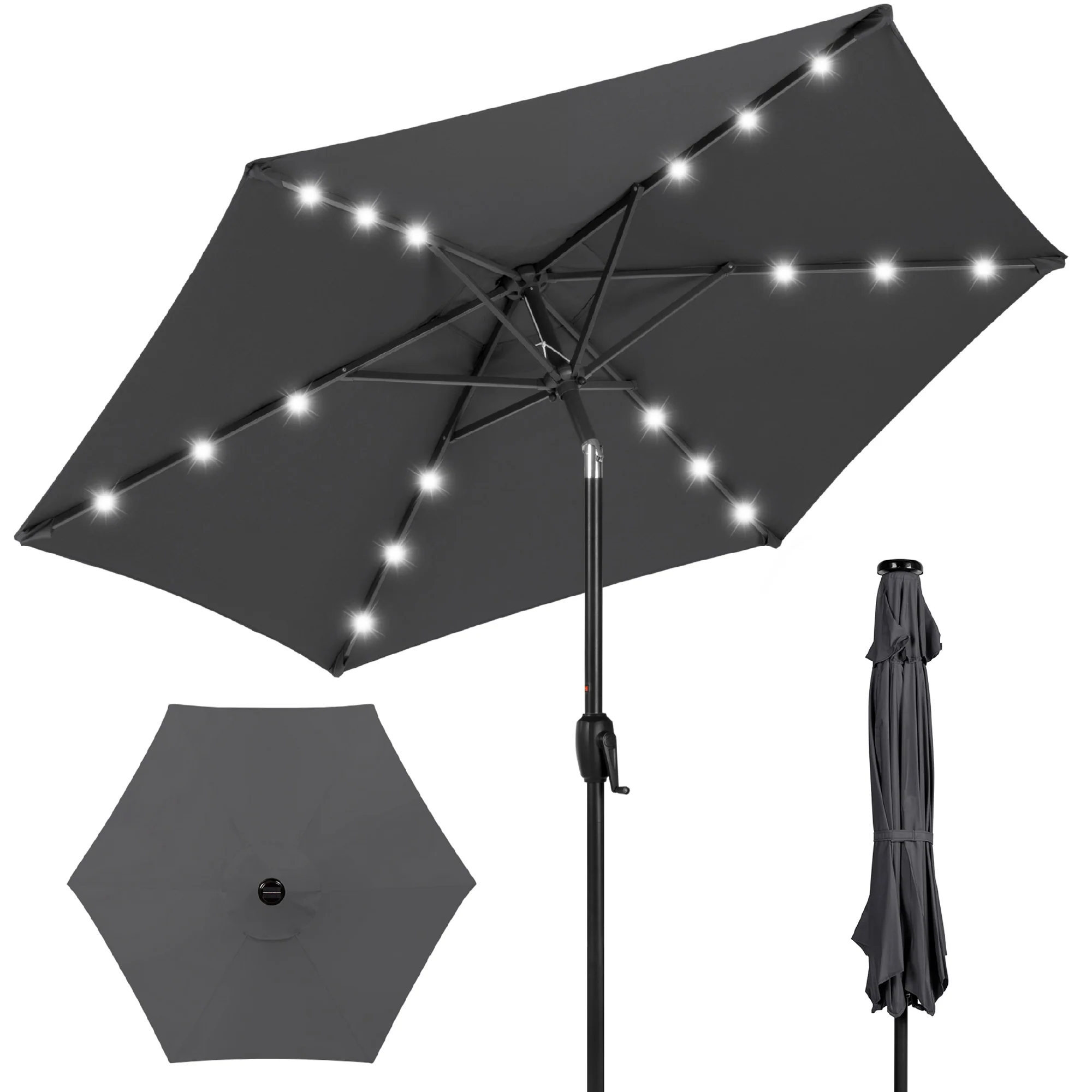 Outdoor Solar Patio Umbrella w/ Push Button Tilt, Crank Lift - 7.5ft - Image 29