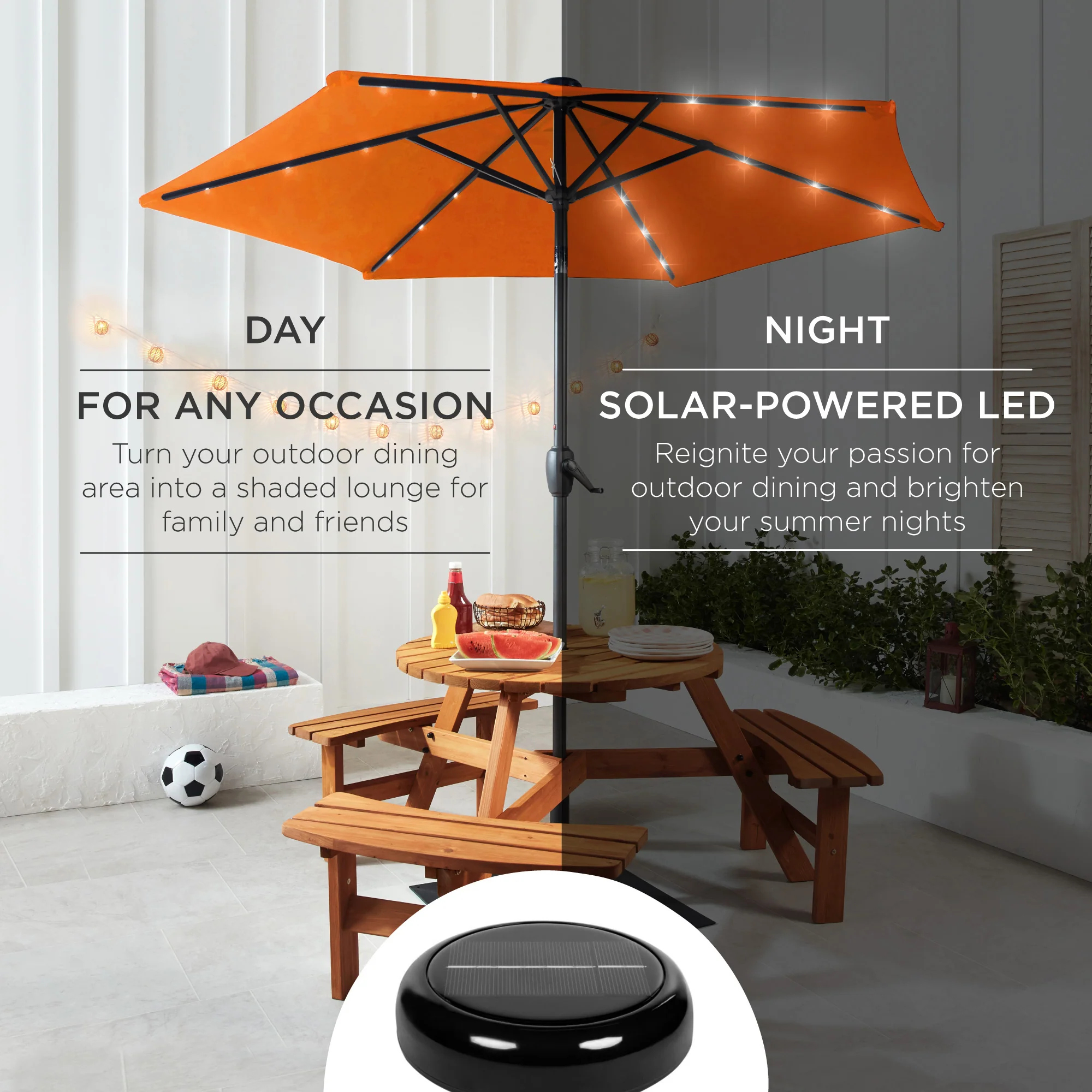 Outdoor Solar Patio Umbrella w/ Push Button Tilt, Crank Lift - 7.5ft - Image 3