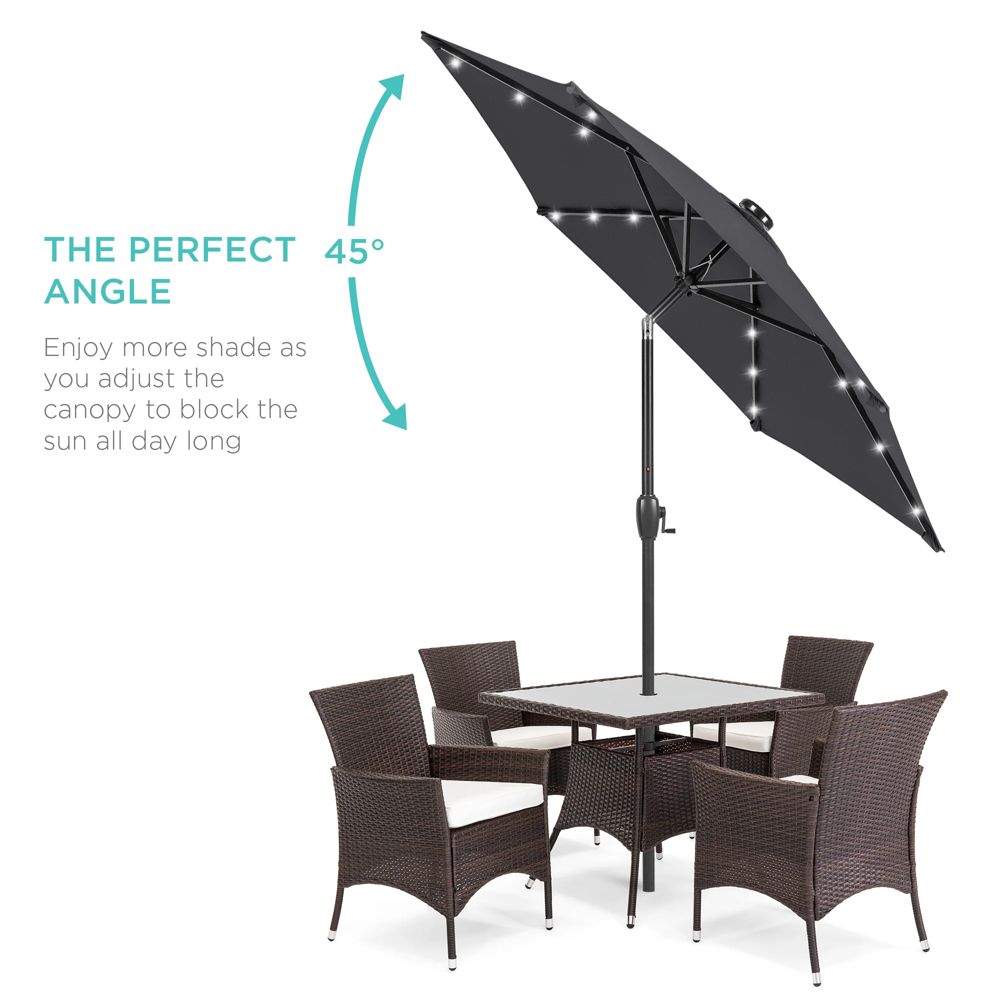 Outdoor Solar Patio Umbrella w/ Push Button Tilt, Crank Lift - 7.5ft - Image 30