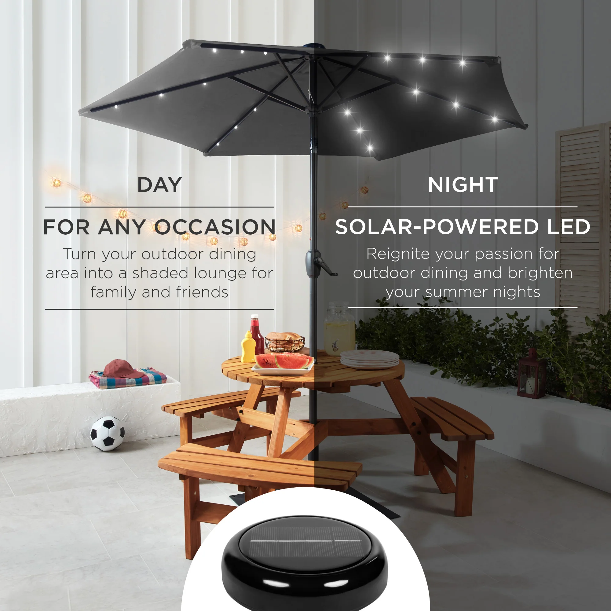 Outdoor Solar Patio Umbrella w/ Push Button Tilt, Crank Lift - 7.5ft - Image 31